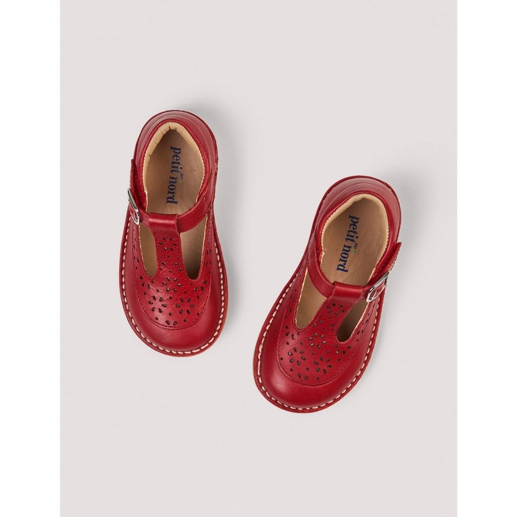 Petit Nord Poppy Red Cutout T Strap-Tassel Children Shoes