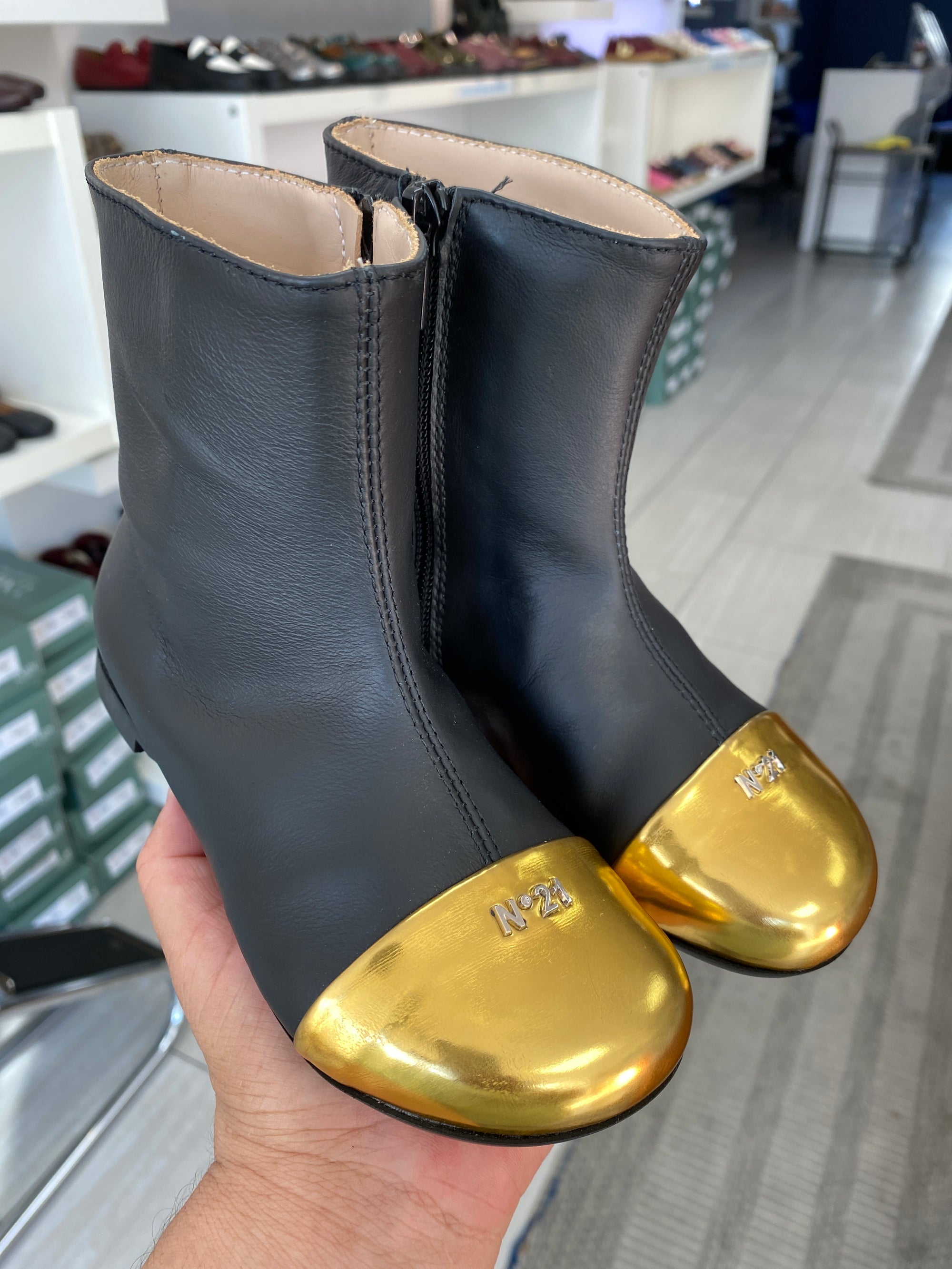 N°21 Black and Gold Captoe Dress Bootie