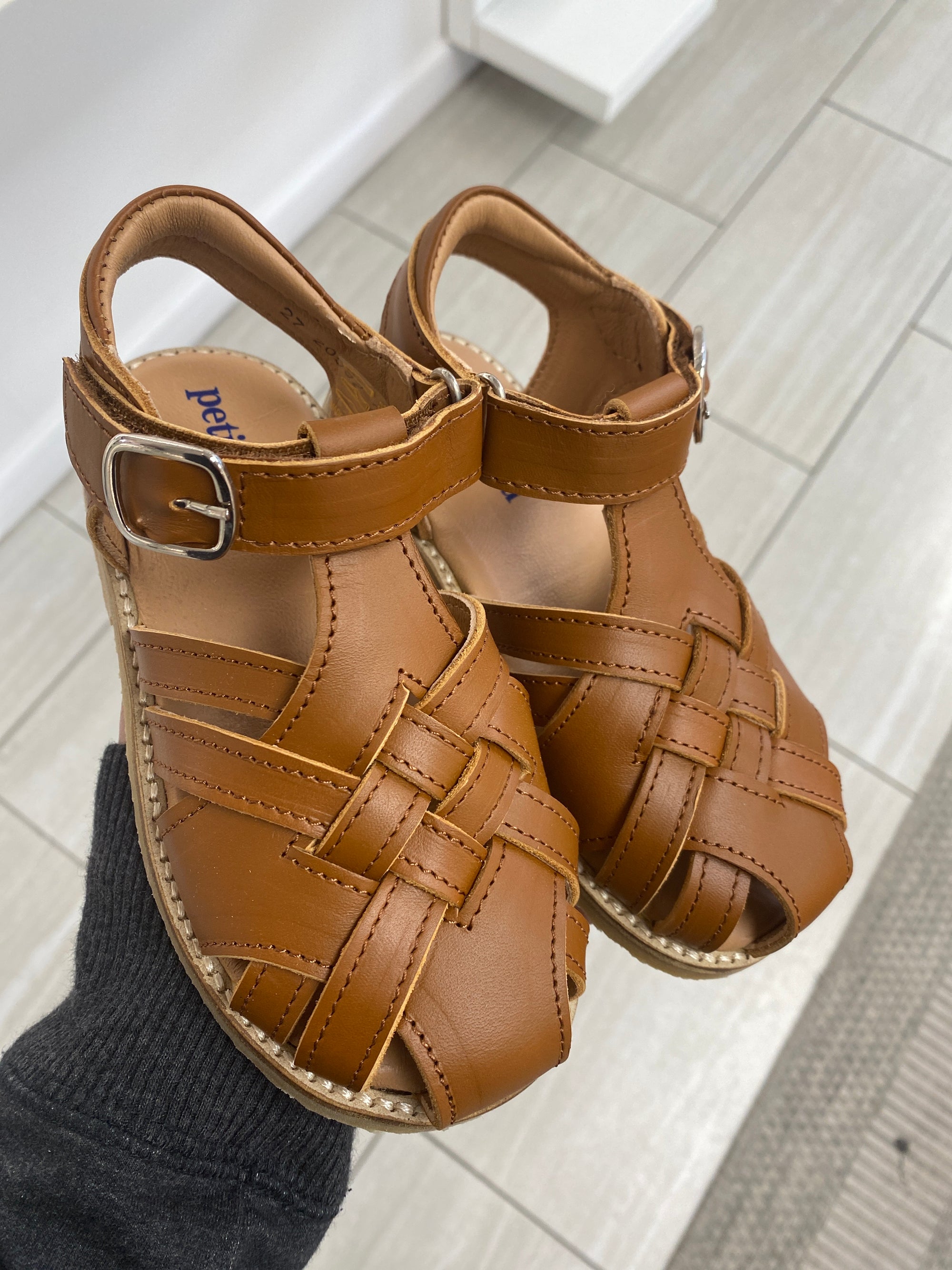 Petit Nord Cognac Diamond Closed Toe Sandal-Tassel Children Shoes