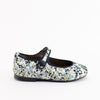 Papanatas Ivory and Blue Floral Velvet Mary Jane-Tassel Children Shoes