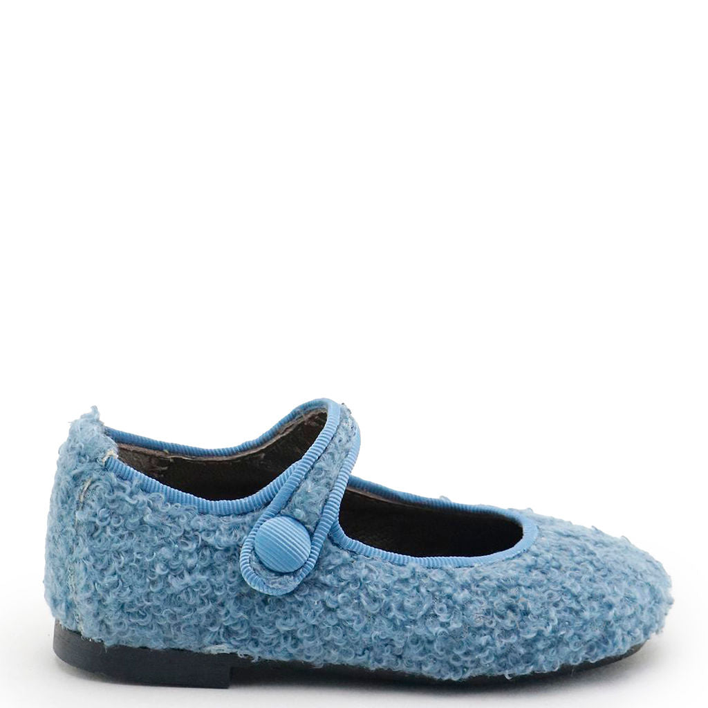 Papanatas Sky Blue Shearling Mary Jane-Tassel Children Shoes