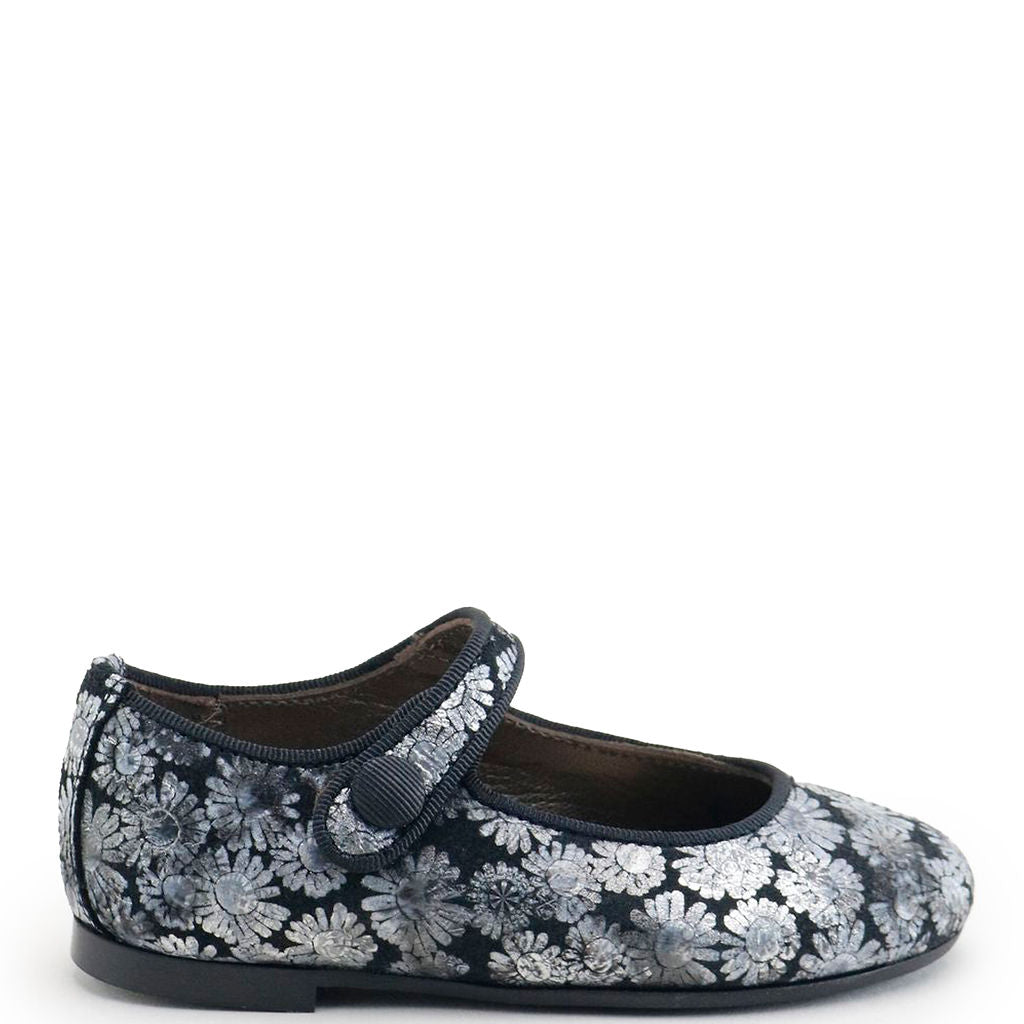 Papanatas Black Metallic Flower Mary Jane-Tassel Children Shoes