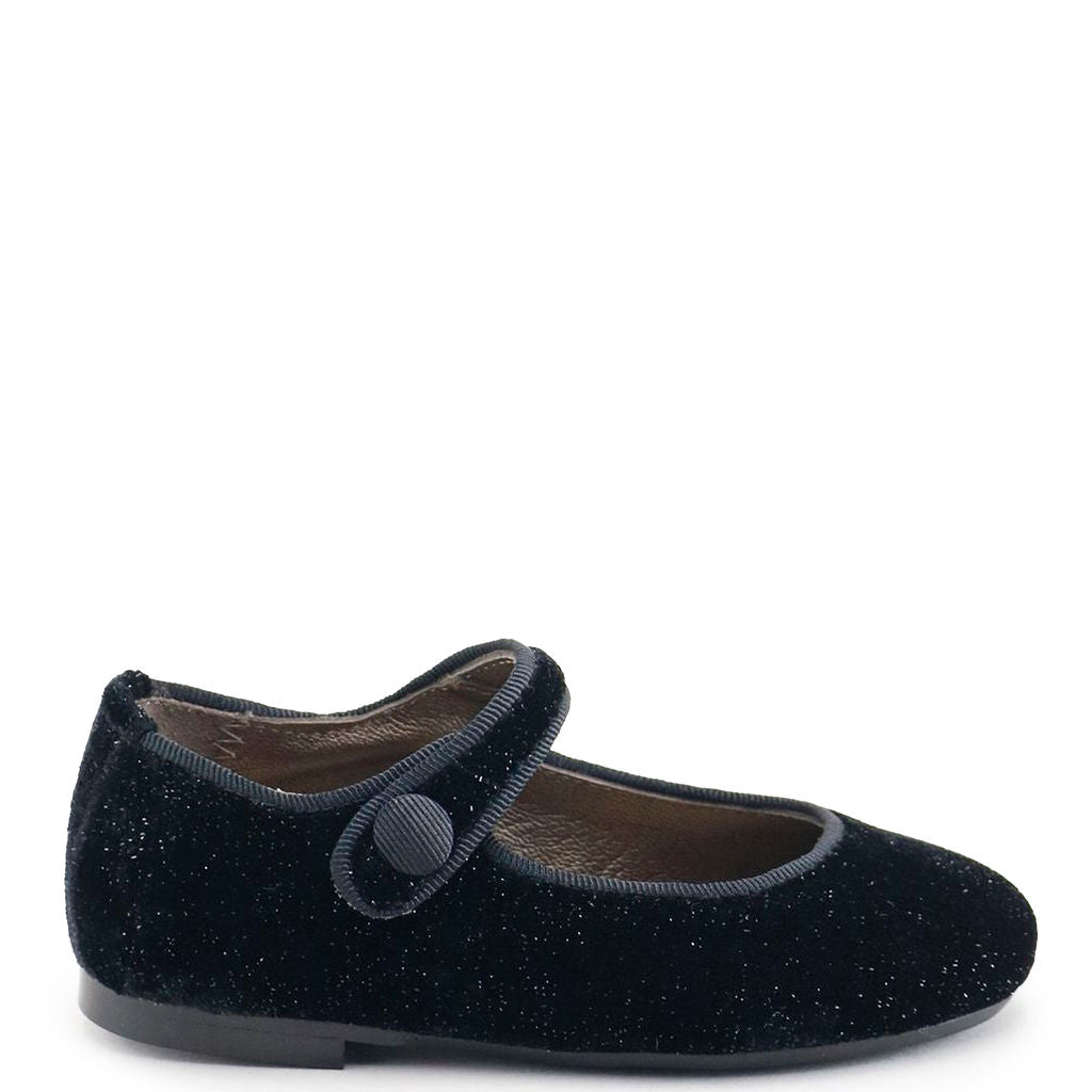 Papanatas Black Sparkle Velvet Mary Jane-Tassel Children Shoes