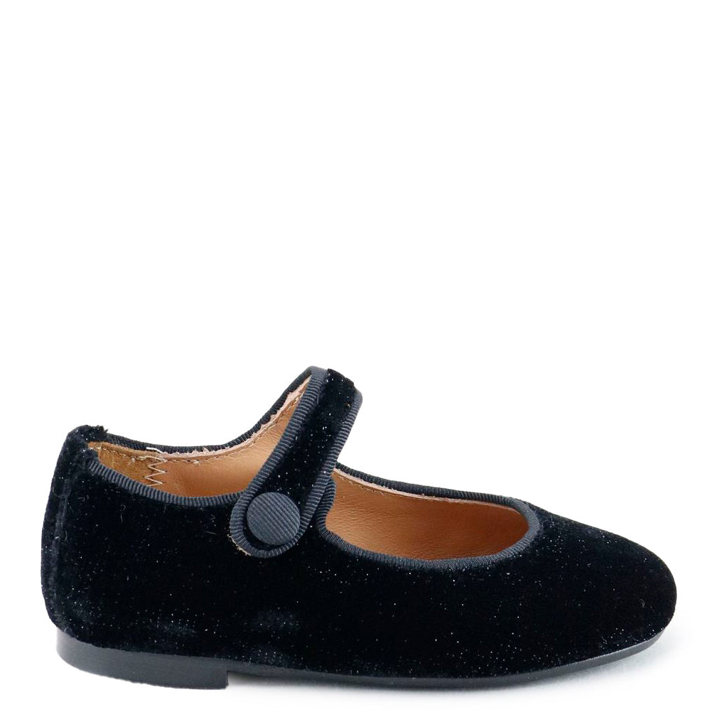 Toddler Black Velvet Mary Jane Shoes Papanatas Black Sparkle