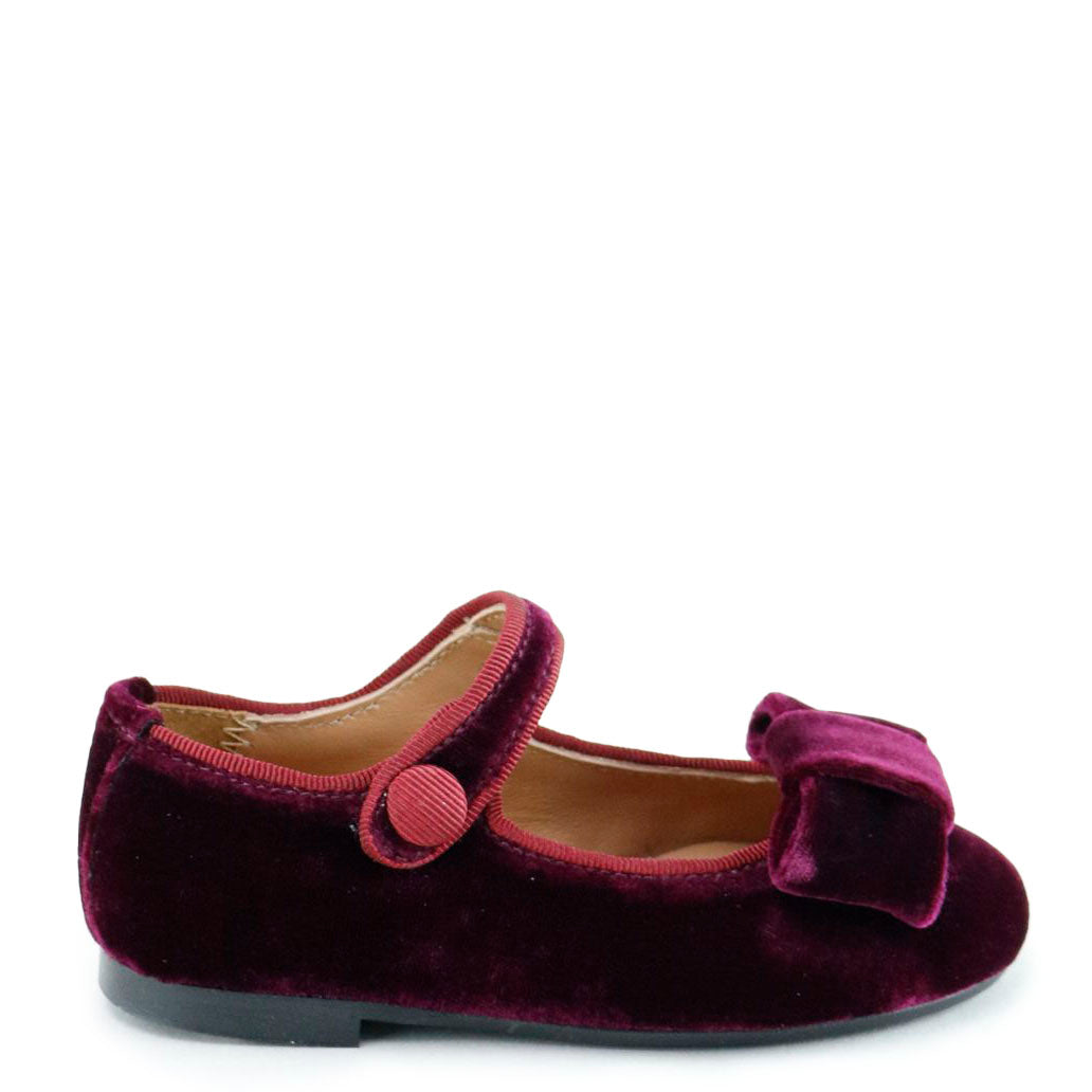 Papanatas Burgundy Velvet Bow Mary Jane-Tassel Children Shoes