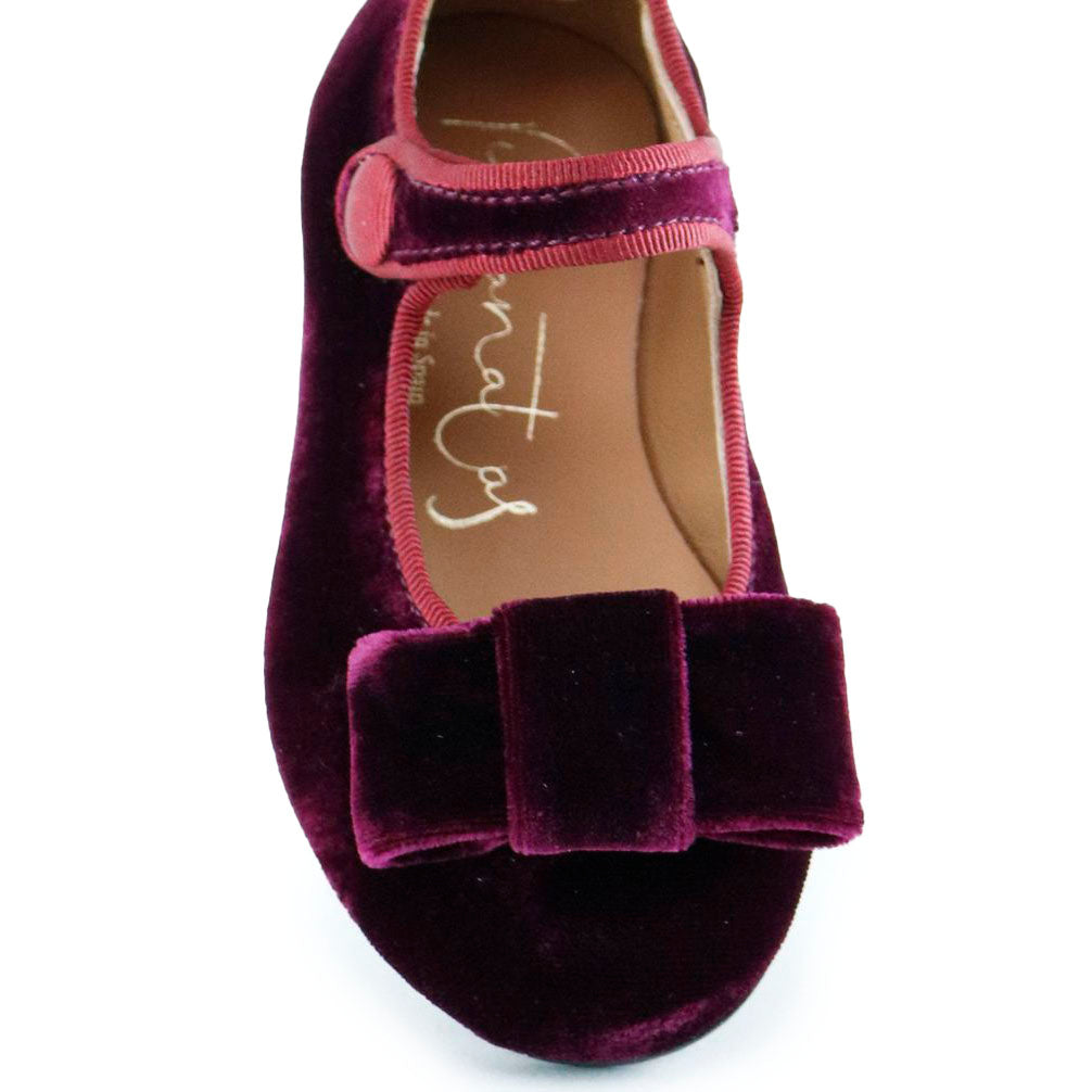 Papanatas Burgundy Velvet Bow Mary Jane-Tassel Children Shoes