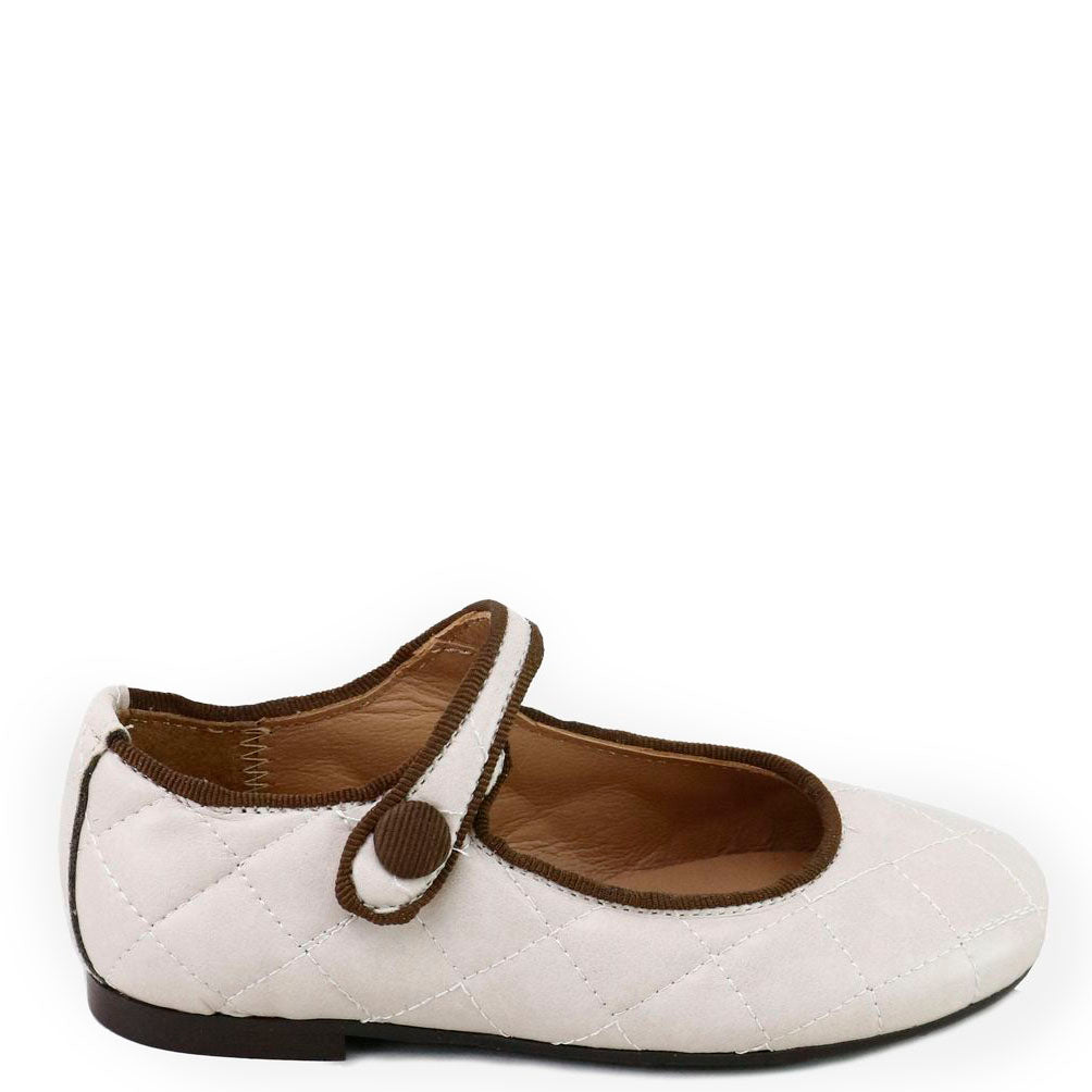 Papanatas Off White Quilted Mary Jane-Tassel Children Shoes