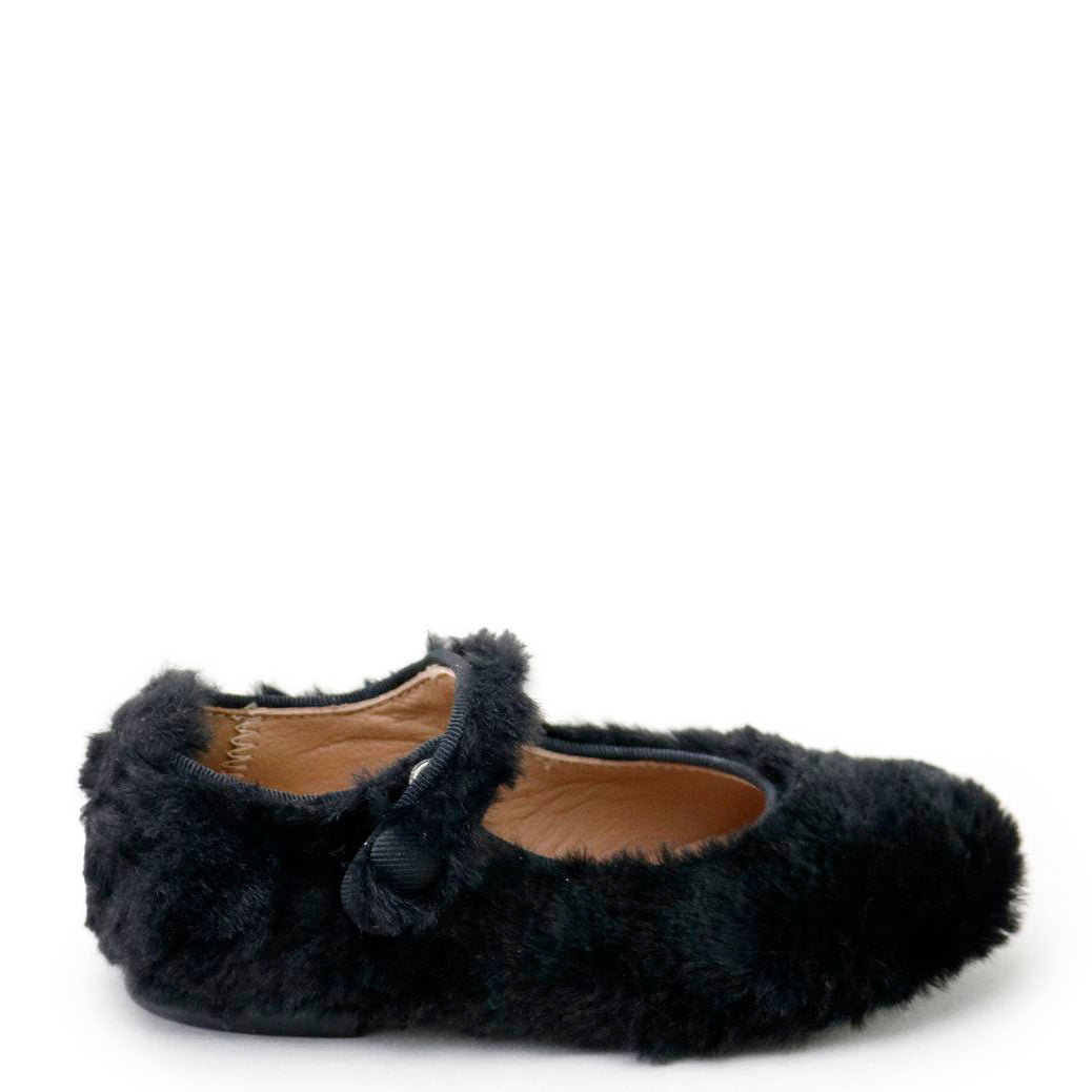 Papanatas Black Fur Mary Jane-Tassel Children Shoes