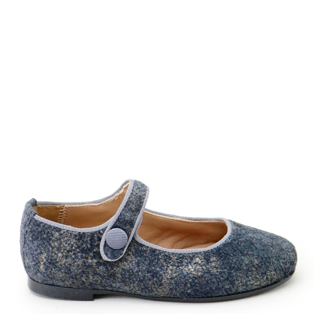 Papanatas Gray Pearlized Velvet Mary Jane-Tassel Children Shoes