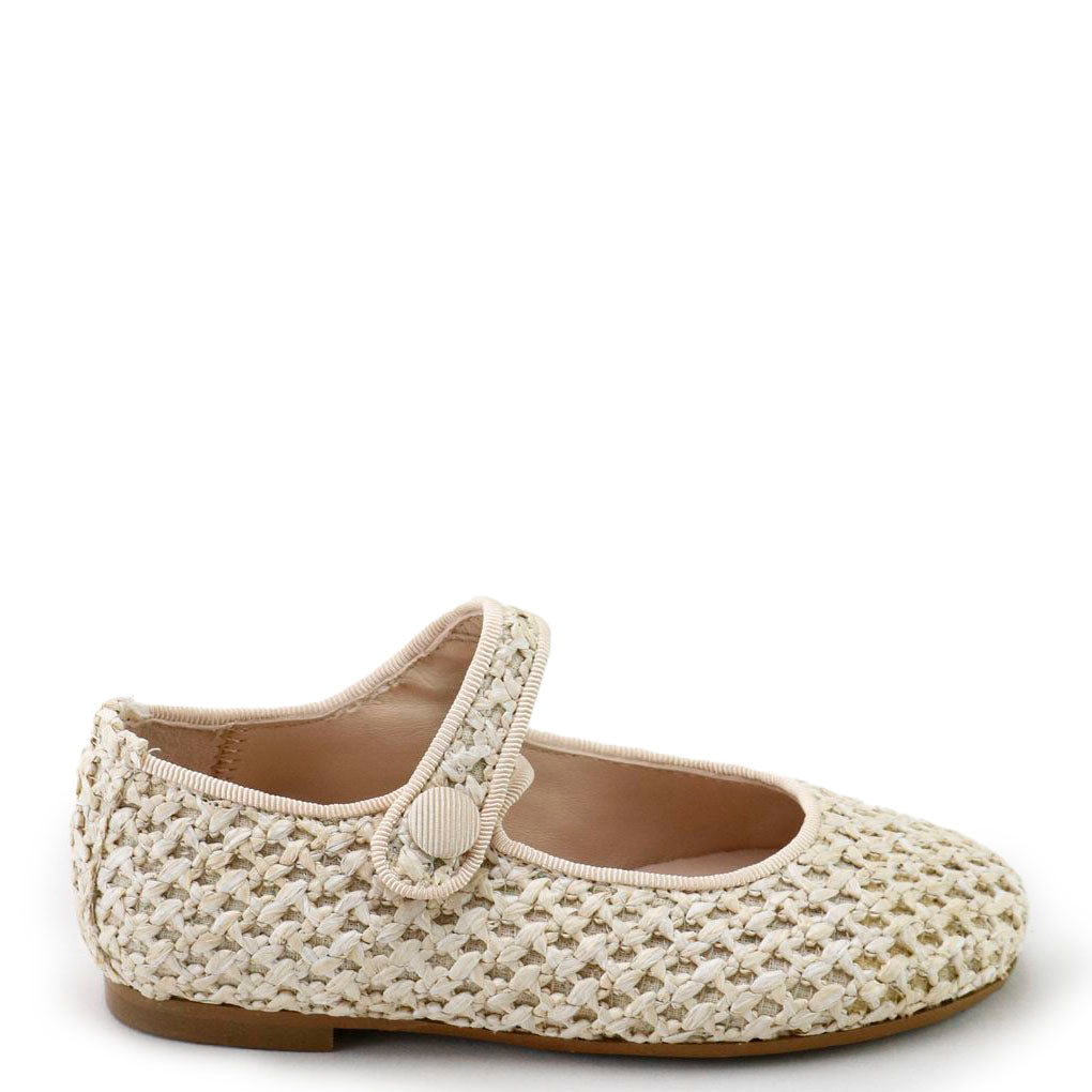 Papanatas Natural Basket Mary Jane-Tassel Children Shoes