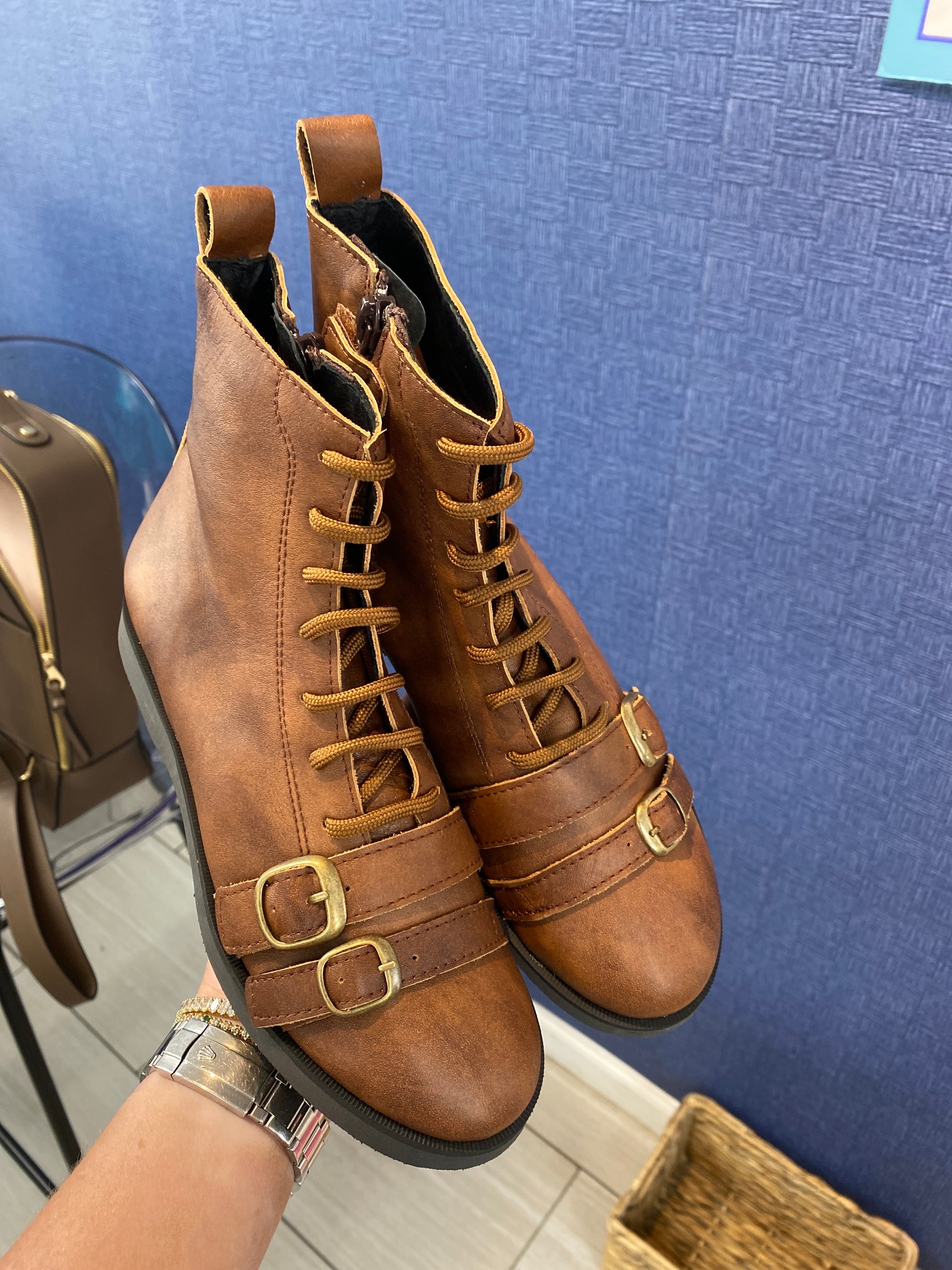 Spain+Co Tabaco Leather Buckle Boot-Tassel Children Shoes