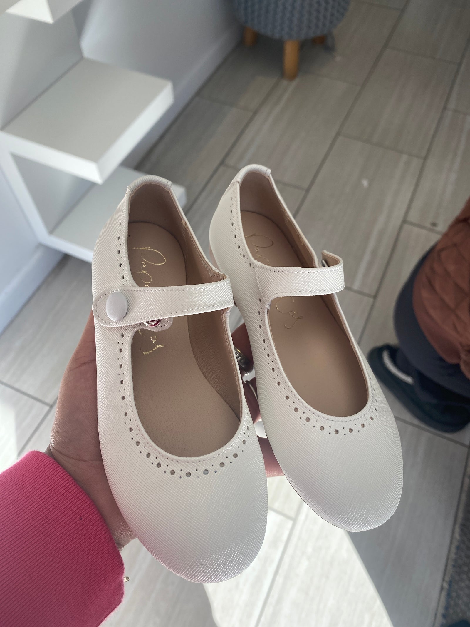 Papanatas White Textured Mary Jane-Tassel Children Shoes