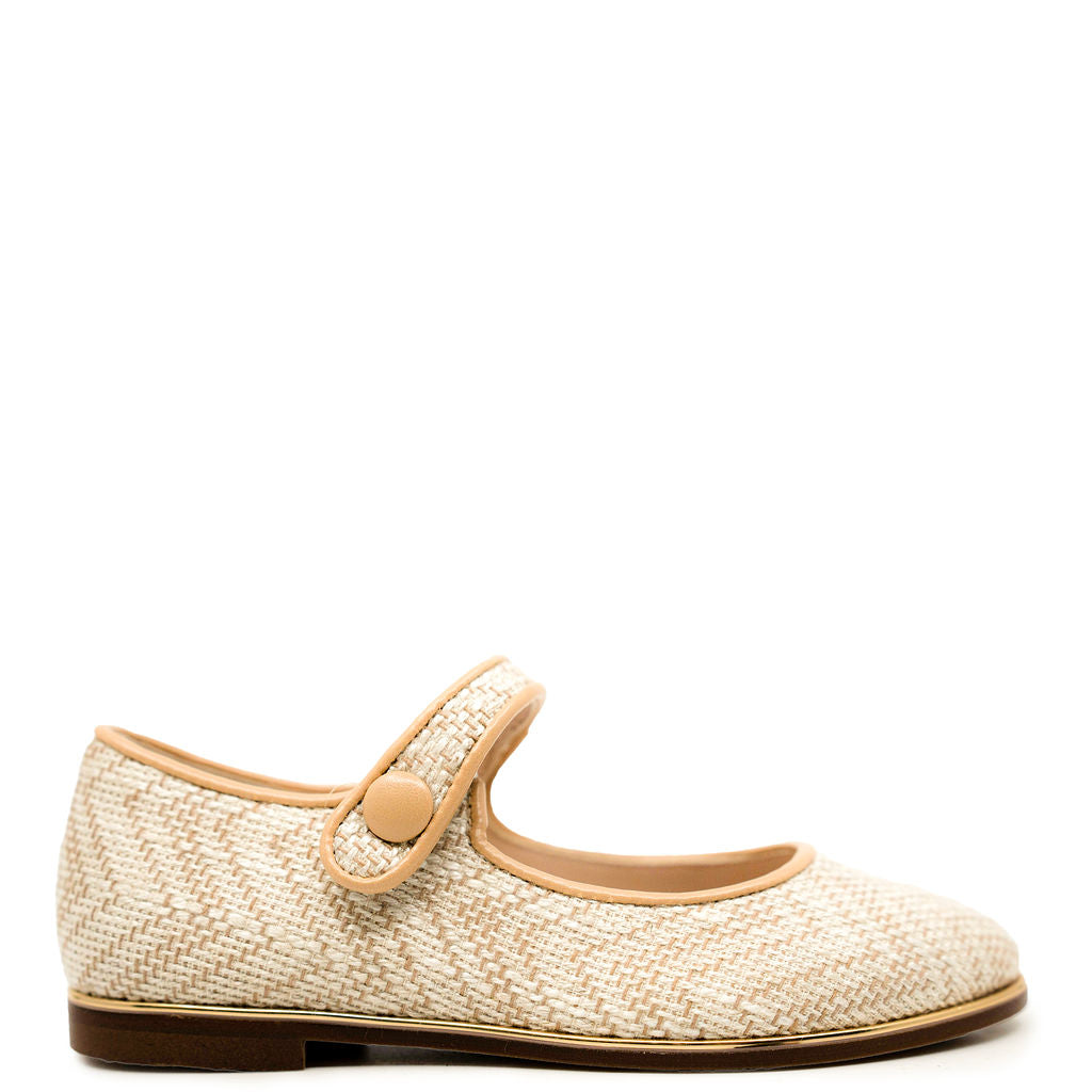 Beberlis Taupe Herringbone Linen Mary Jane-Tassel Children Shoes