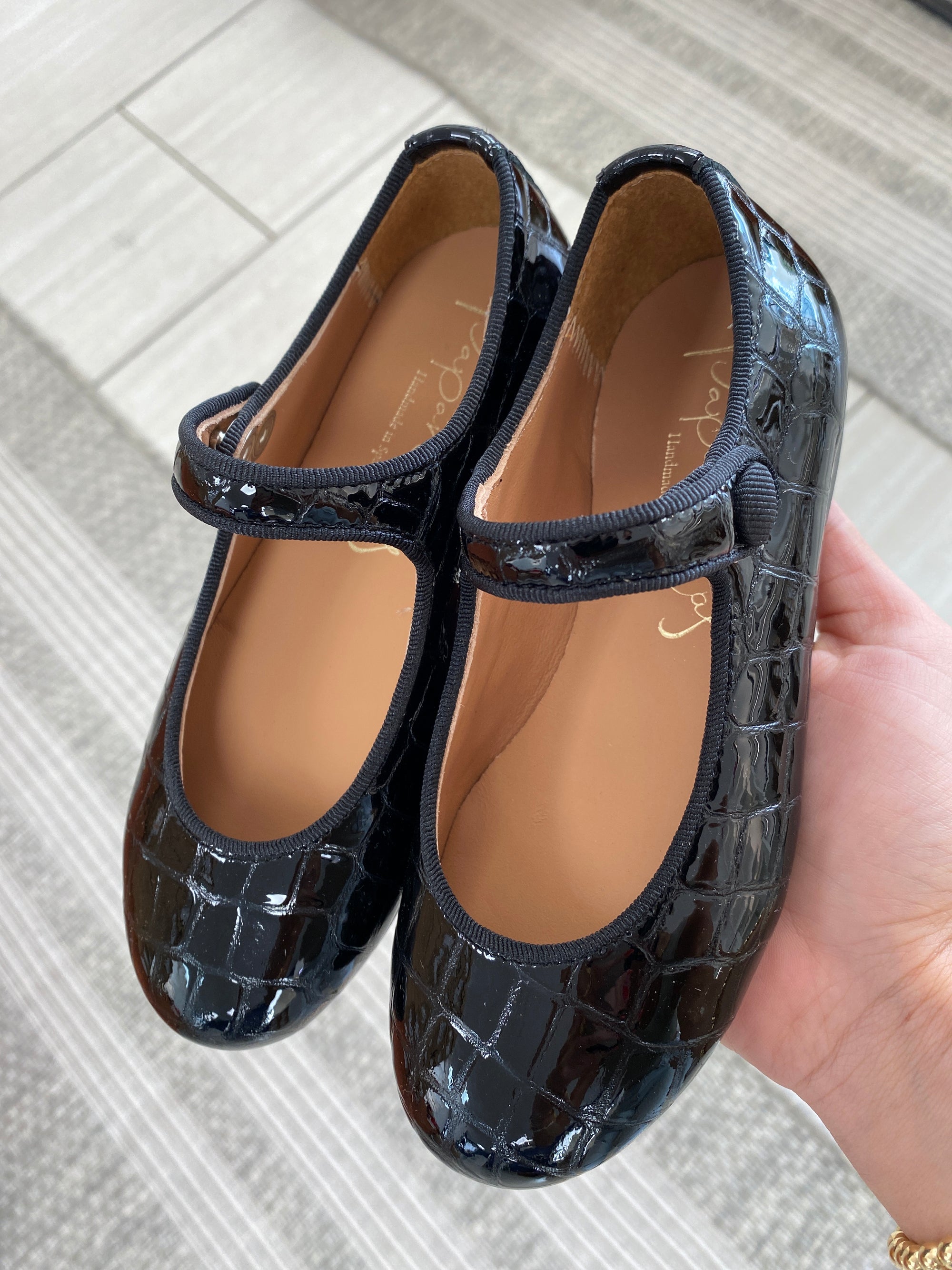 Papanatas Black Croc Mary Jane-Tassel Children Shoes