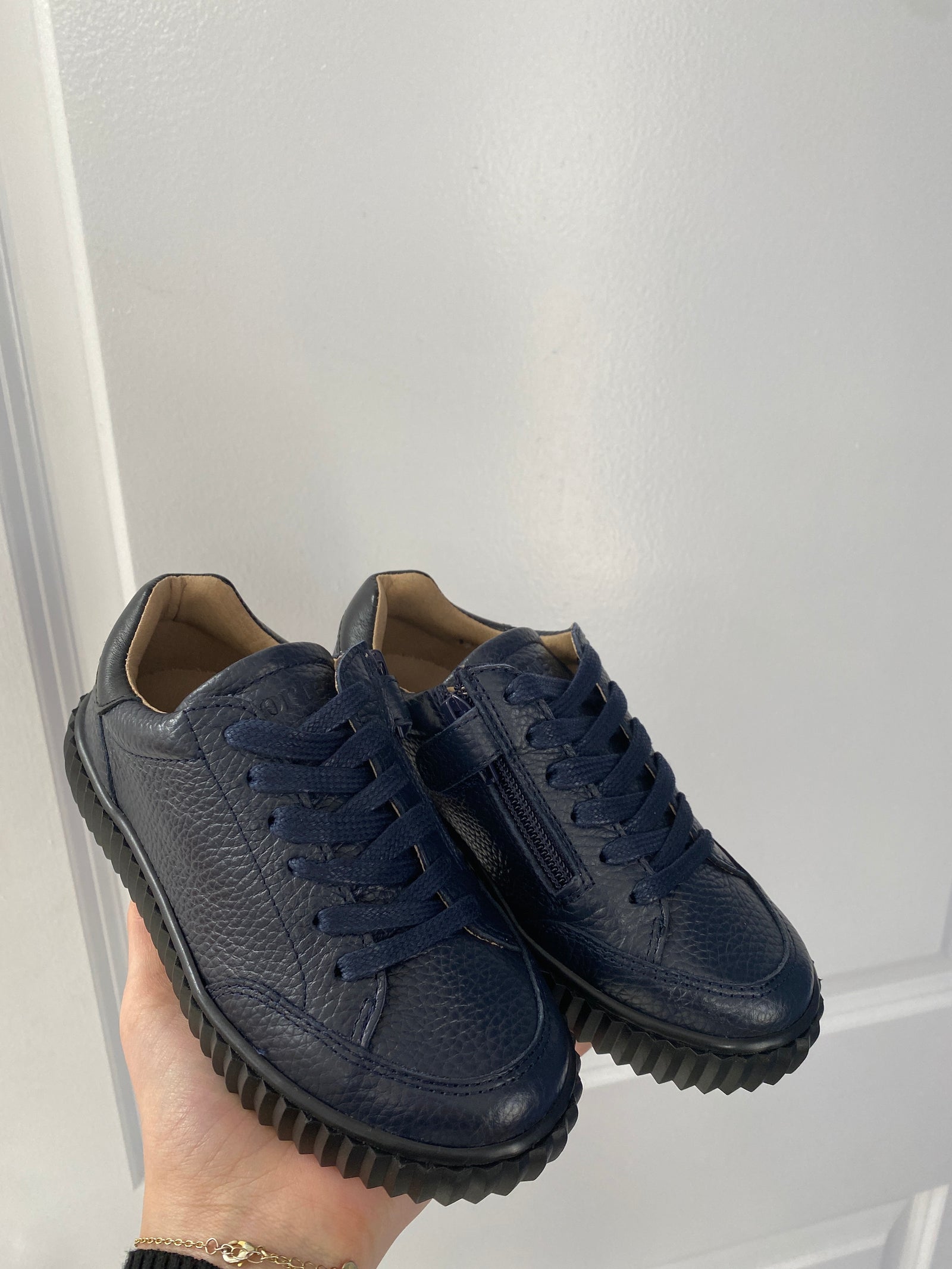 Porte Navy Pebbled Sneaker-Tassel Children Shoes