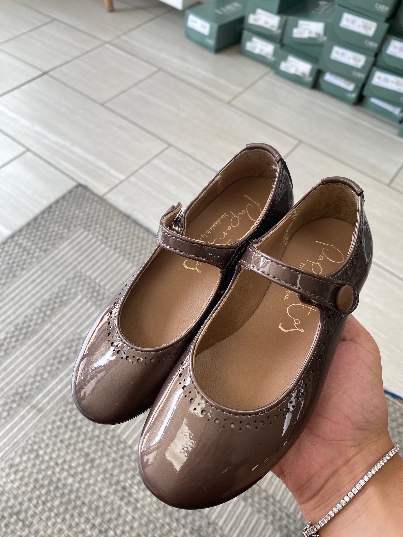 Papanatas Chestnut Patent Mary Jane-Tassel Children Shoes