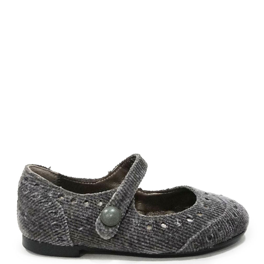 Papanatas Gray Corduroy Wingtip Mary Jane-Tassel Children Shoes