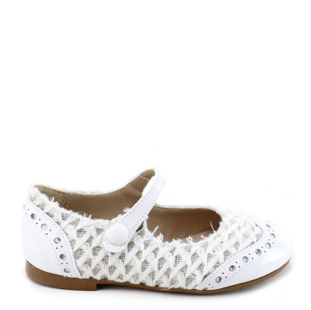 Papanatas White Crochet Wingtip Mary Jane-Tassel Children Shoes