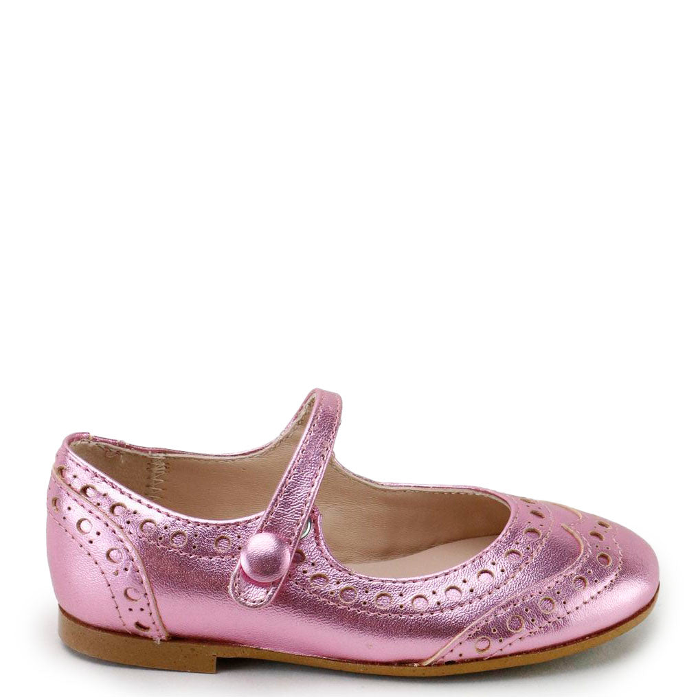 Papanatas Metallic Fuchsia Wingtip Mary Jane-Tassel Children Shoes