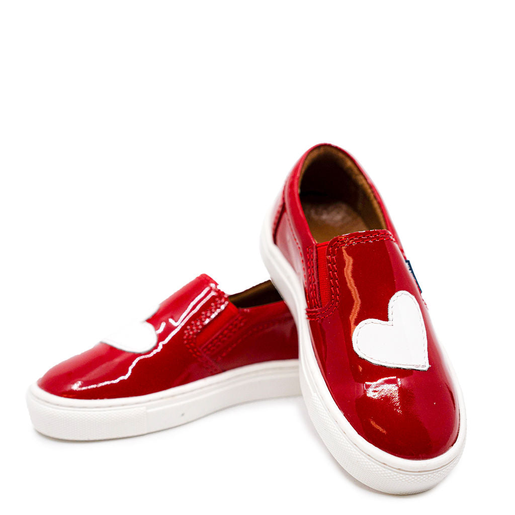 Atlanta Mocassin Red and White Heart Patent Sneaker-Tassel Children Shoes