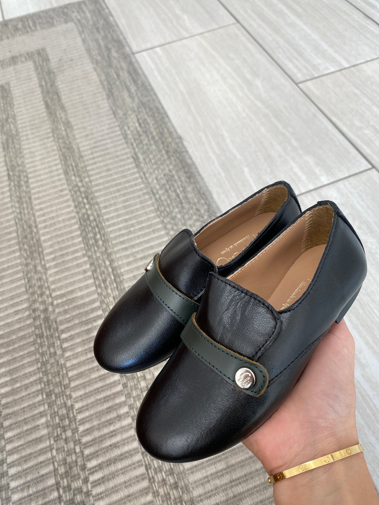 Papanatas Black Strap Smoking Loafer-Tassel Children Shoes