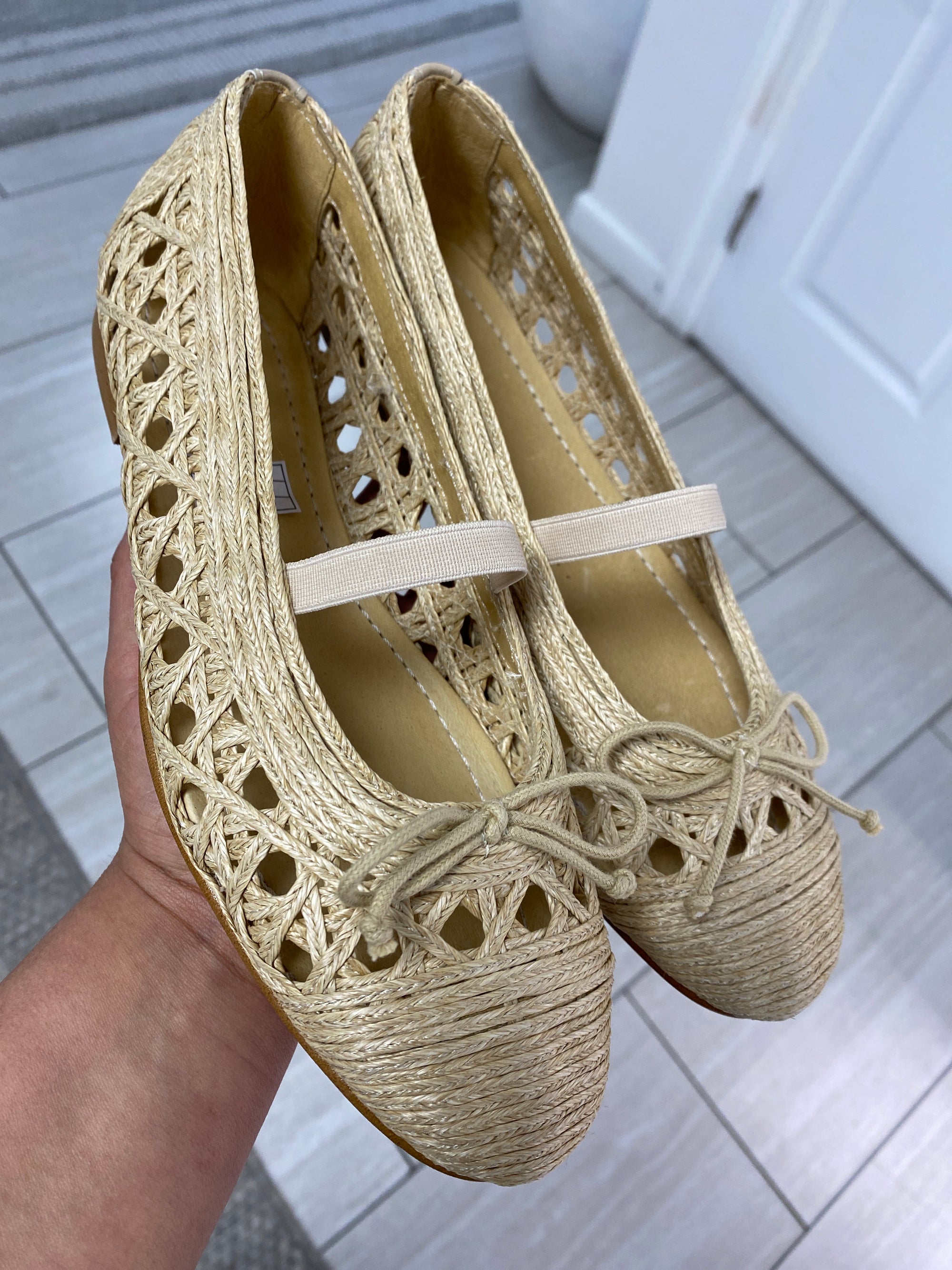 Spain+Co Natural Wicker Basketweave Ballet Flat-Tassel Children Shoes