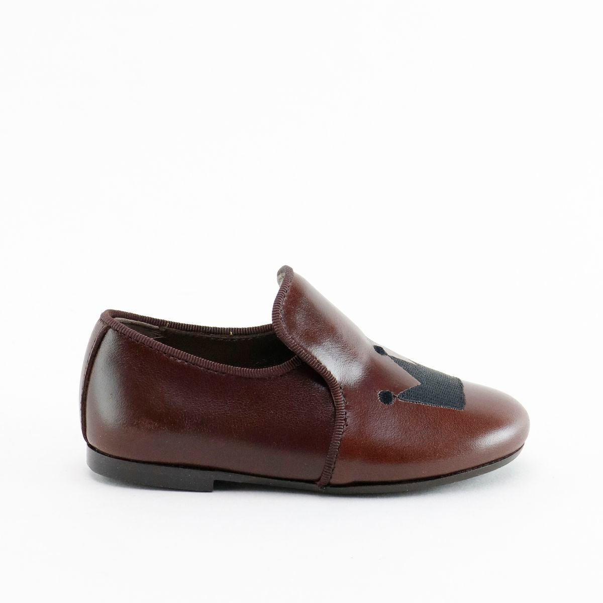 Papanatas Dark Brown Crown Embroidered Loafer-Tassel Children Shoes