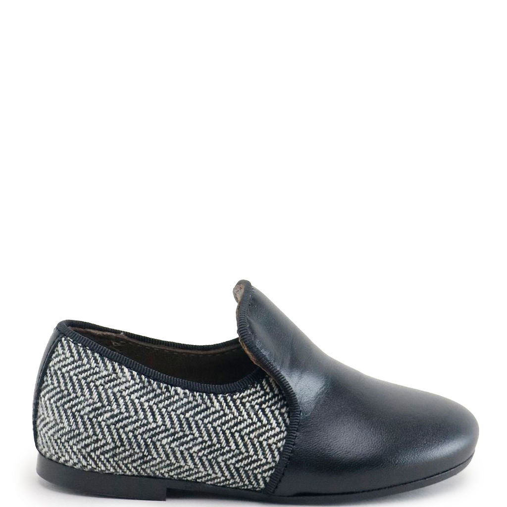 Papanatas Black and White Herringbone Loafer-Tassel Children Shoes