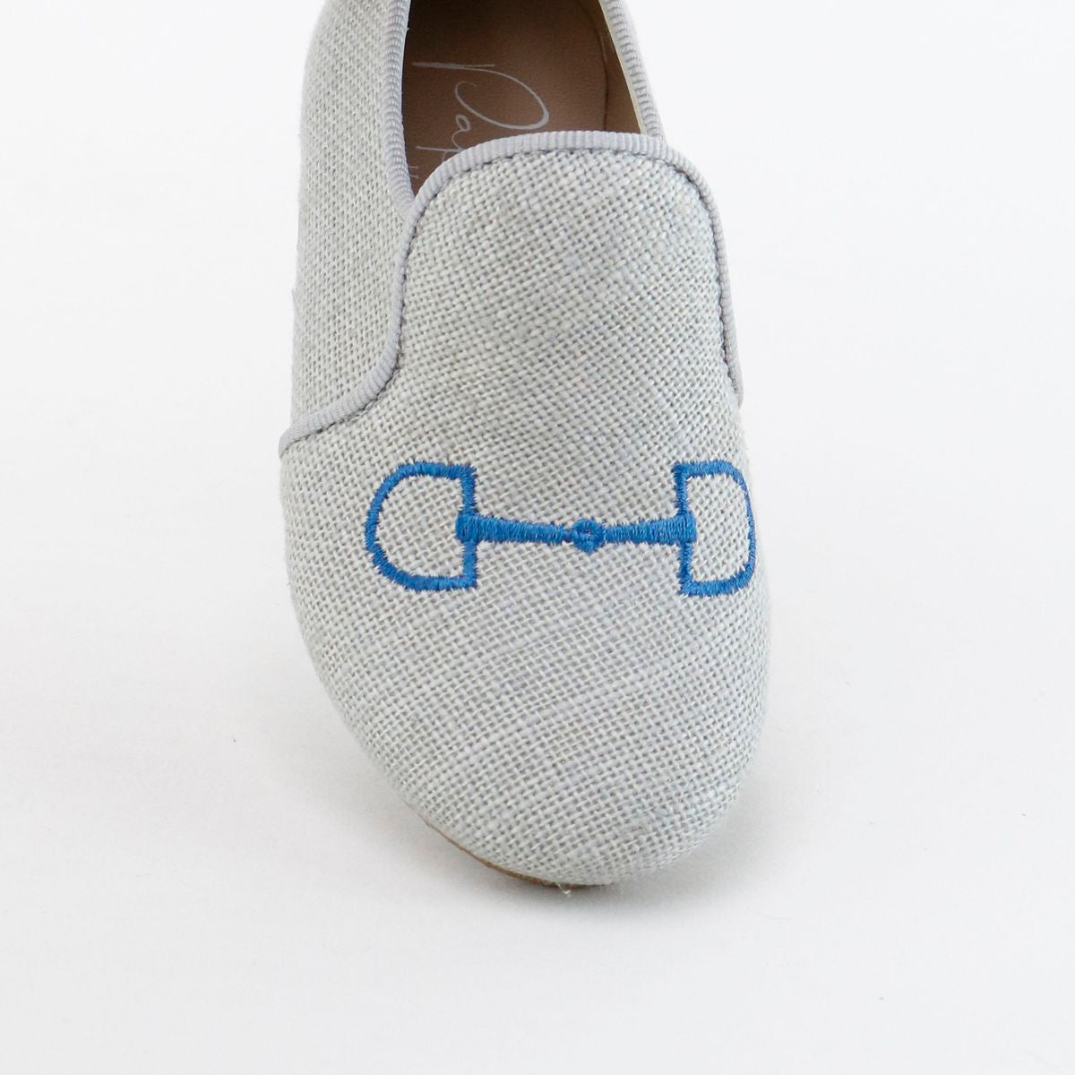 Papanatas Gray Linen Embroidered Smoking Loafer-Tassel Children Shoes