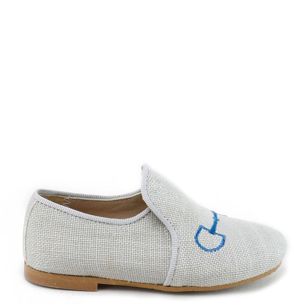 Papanatas Gray Linen Embroidered Smoking Loafer-Tassel Children Shoes