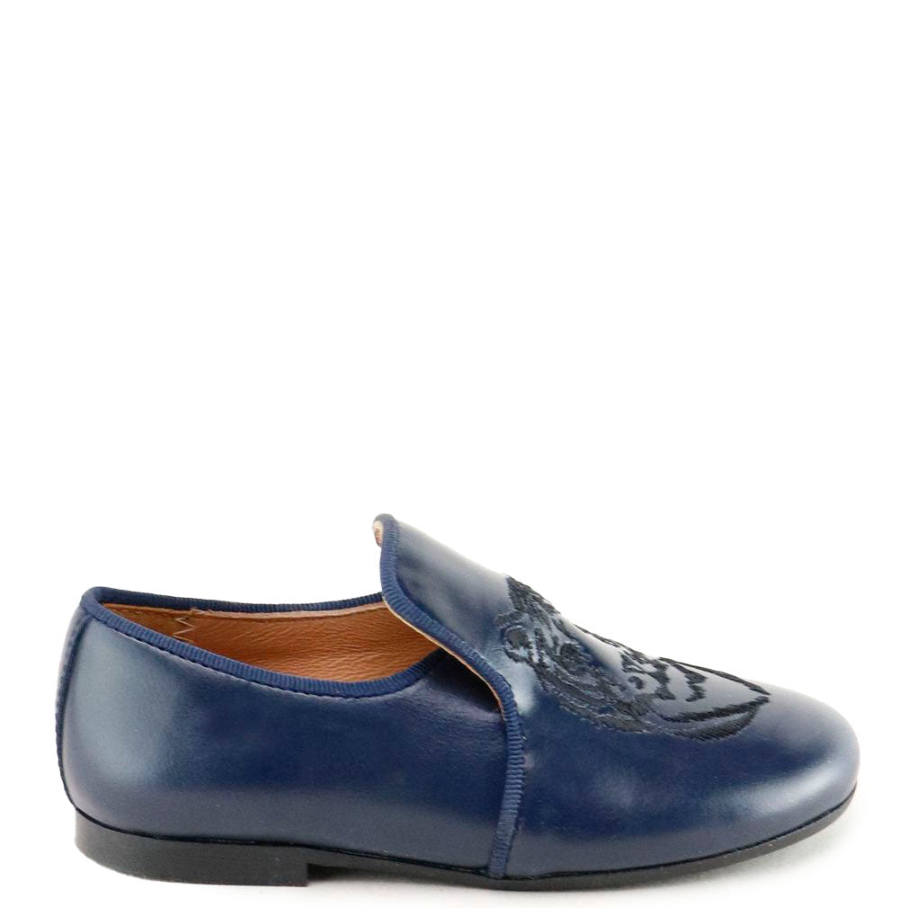Papanatas Navy Embroidered Smoking Loafer-Tassel Children Shoes