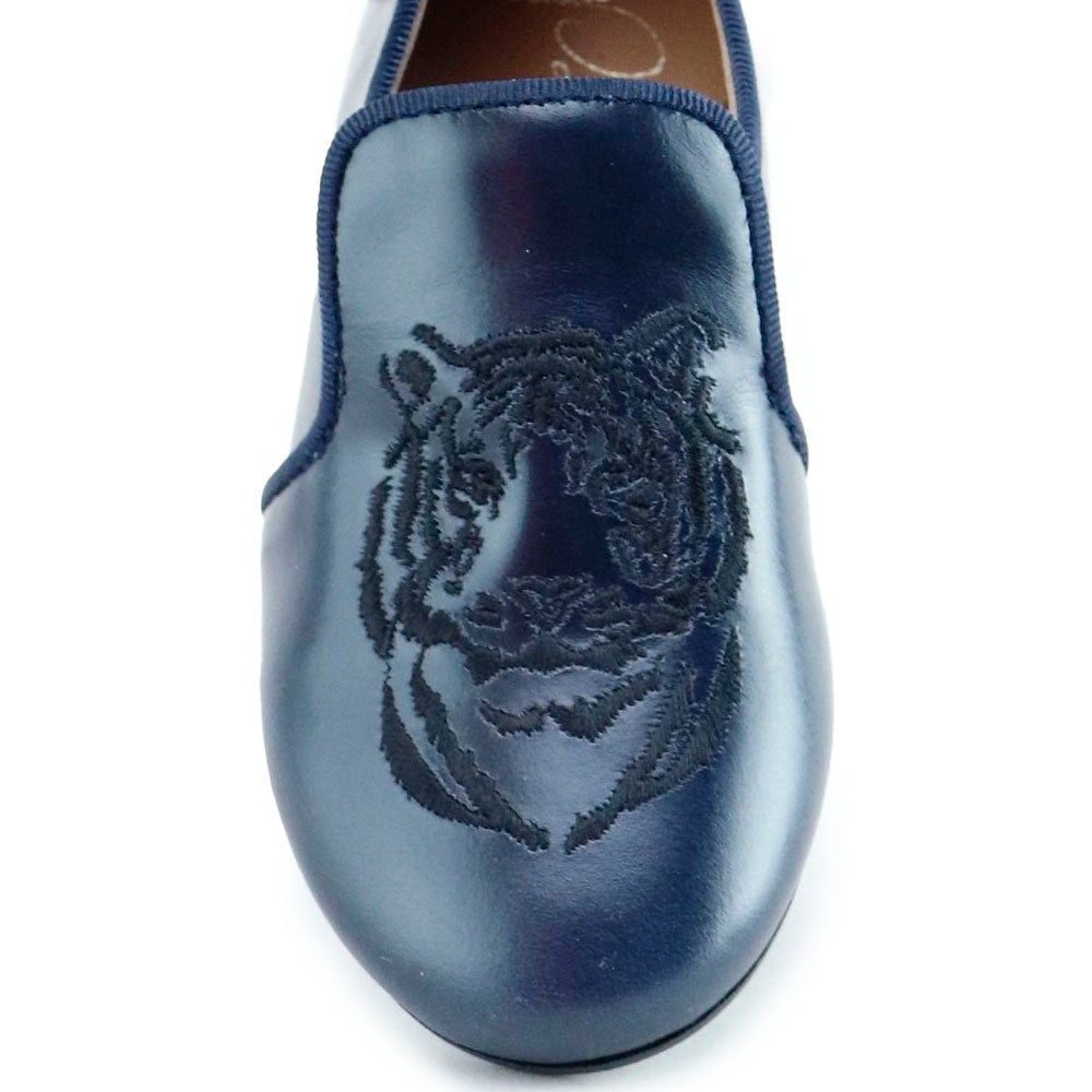 Papanatas Navy Embroidered Smoking Loafer-Tassel Children Shoes