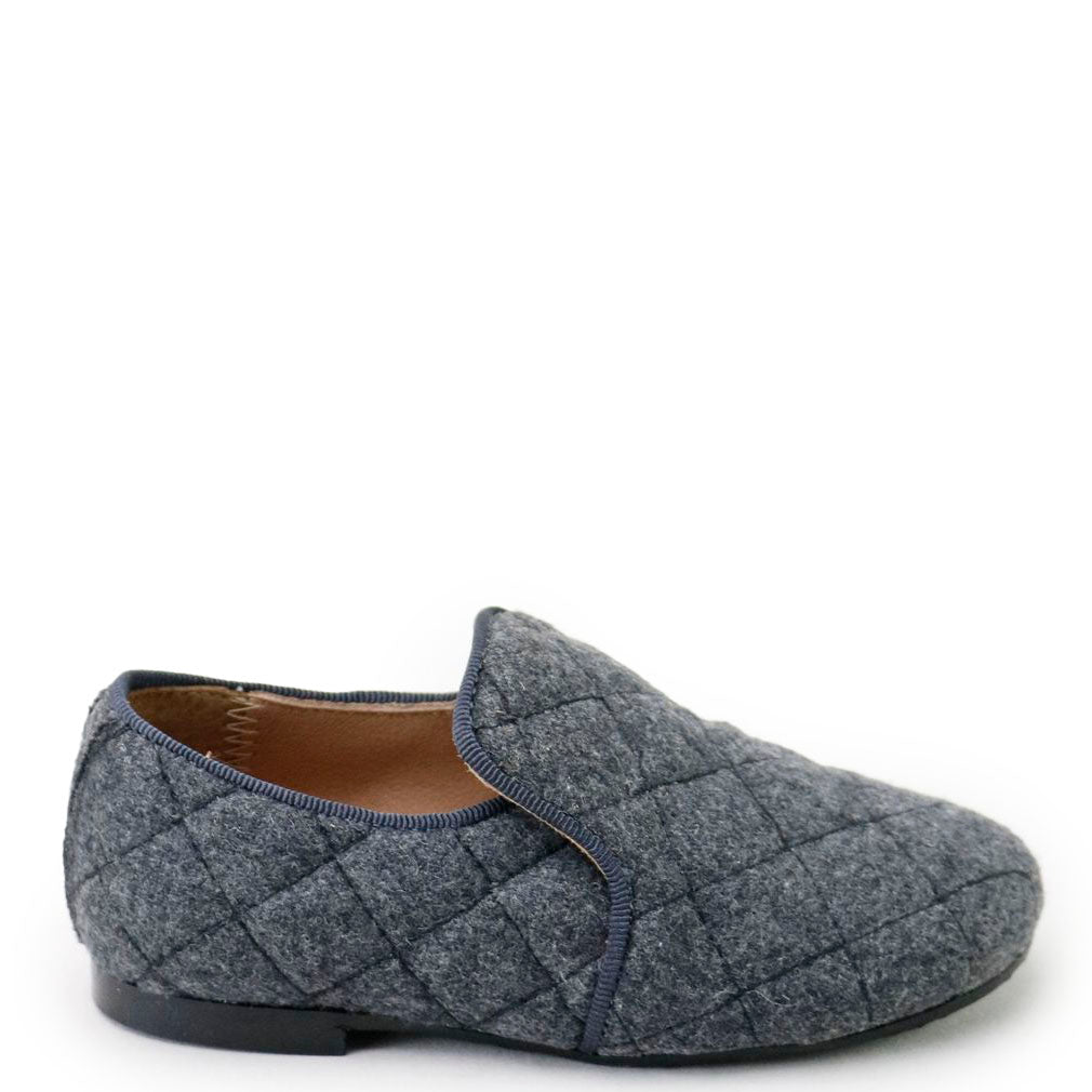 Papanatas Gray Quilted Wool Smoking Loafer-Tassel Children Shoes