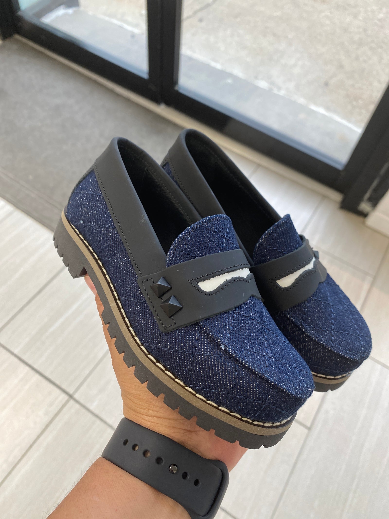 Blublonc Denim Stud Chunky Penny Loafer-Tassel Children Shoes