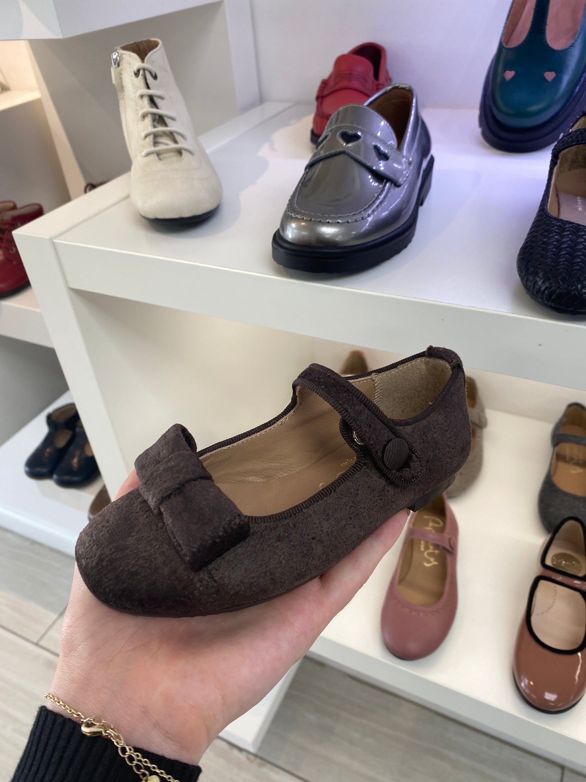 Papanatas Chocolate Velvet BowMary Jane-Tassel Children Shoes