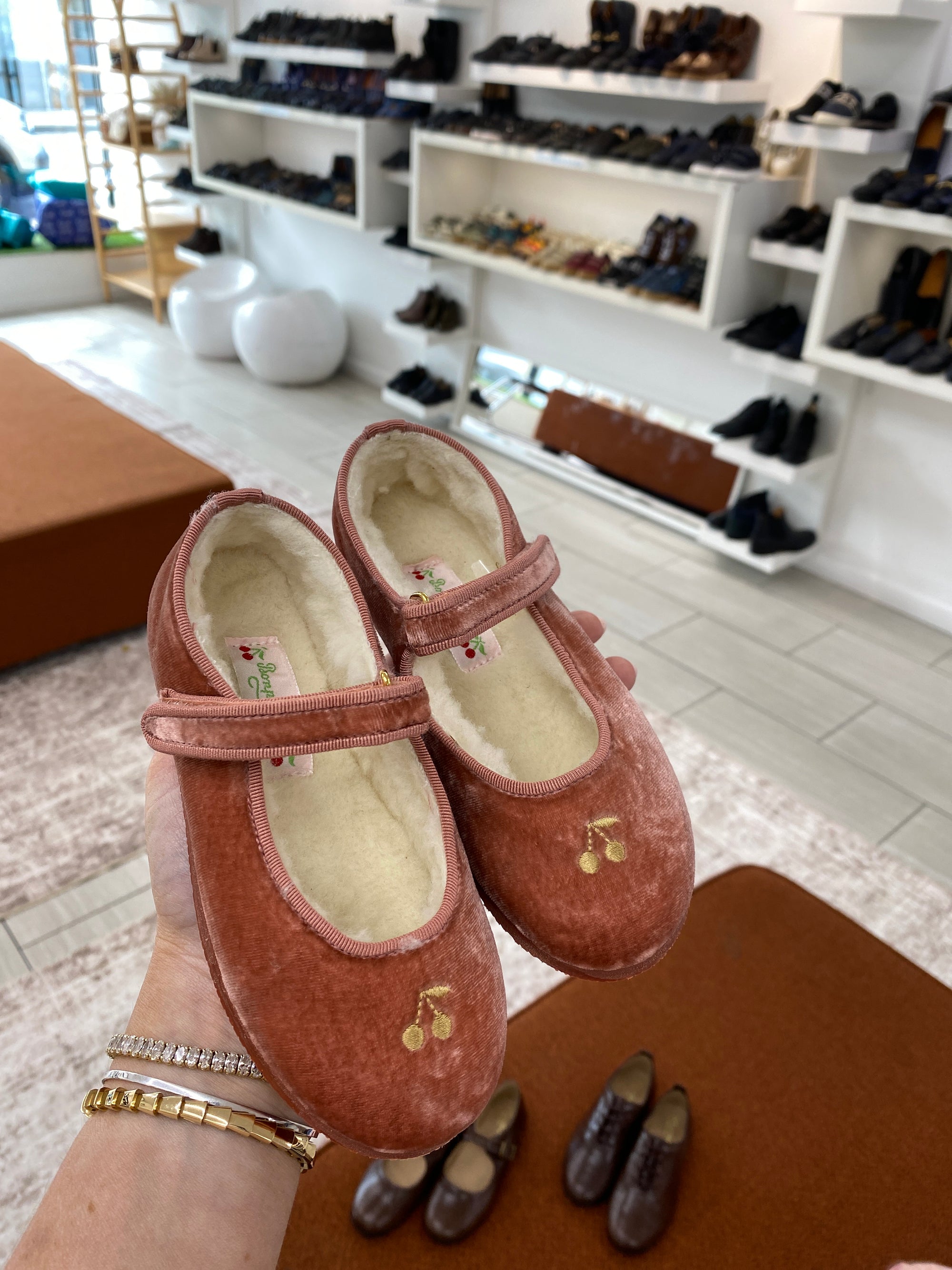 Bonpoint Rose Velvet Cherry Mary Jane-Tassel Children Shoes
