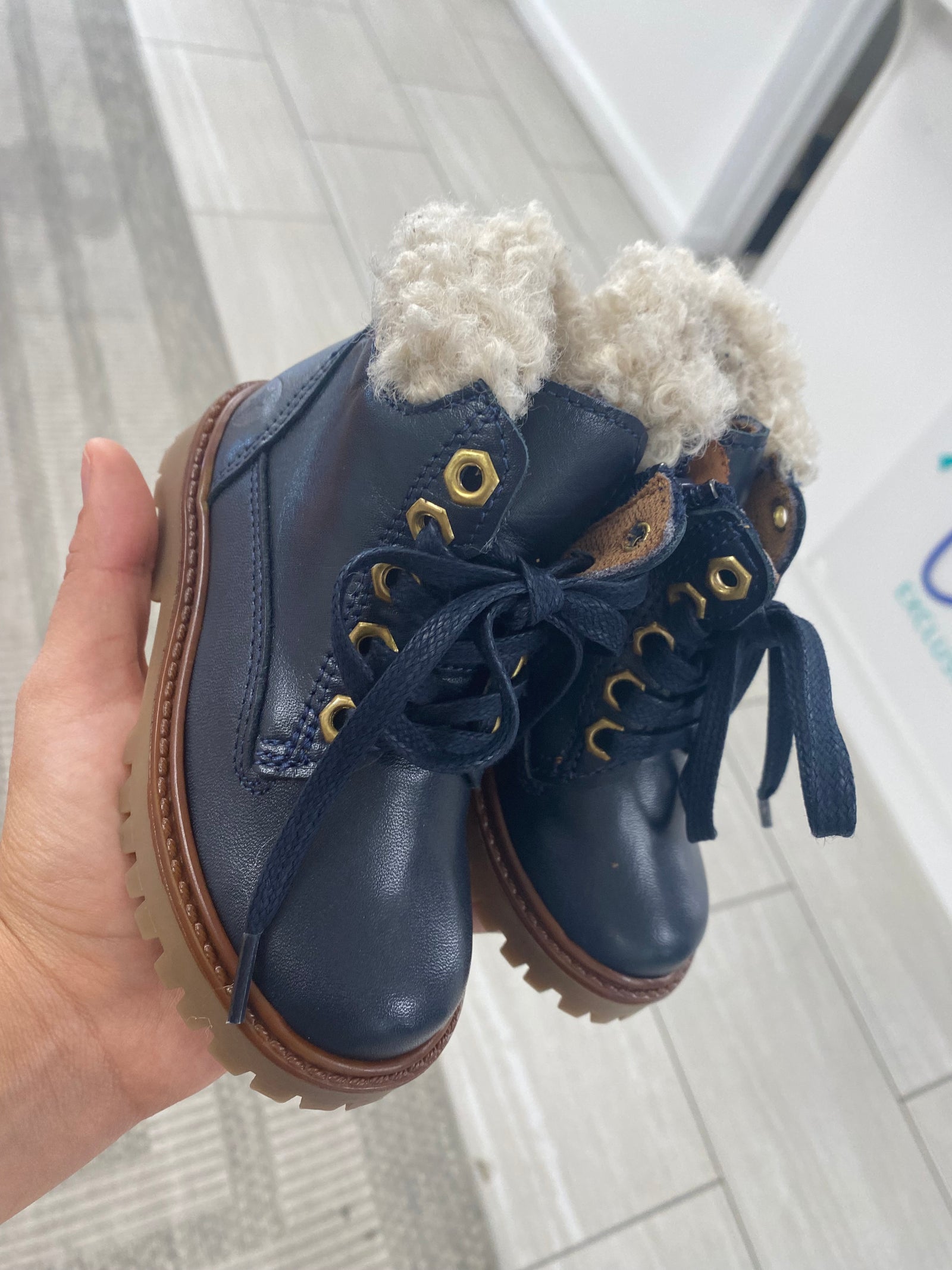 LMDI Blue Fur Trimmed Boot-Tassel Children Shoes