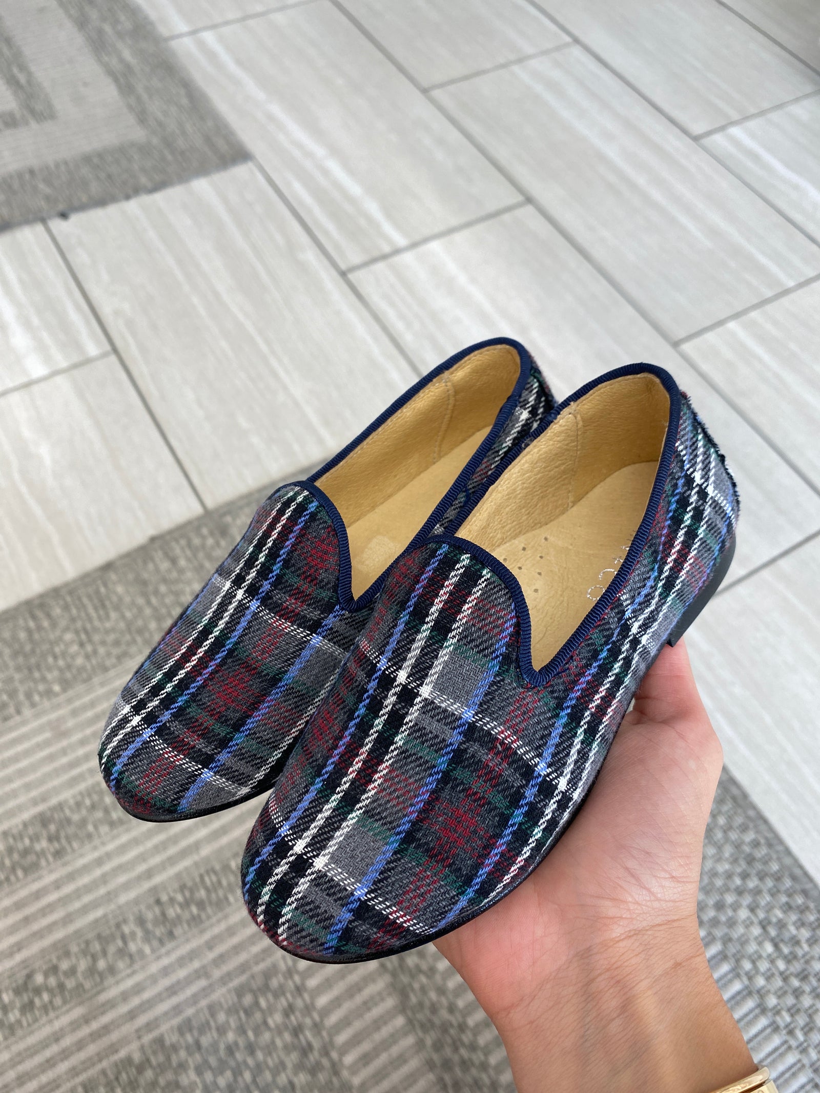 Spain+Co Plaid Smoking Loafer-Tassel Children Shoes