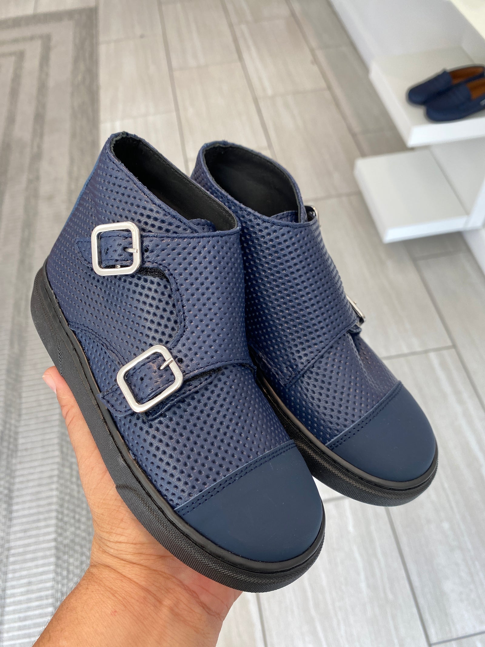 Blublonc Navy Captoe Mid Top Dress Sneaker-Tassel Children Shoes