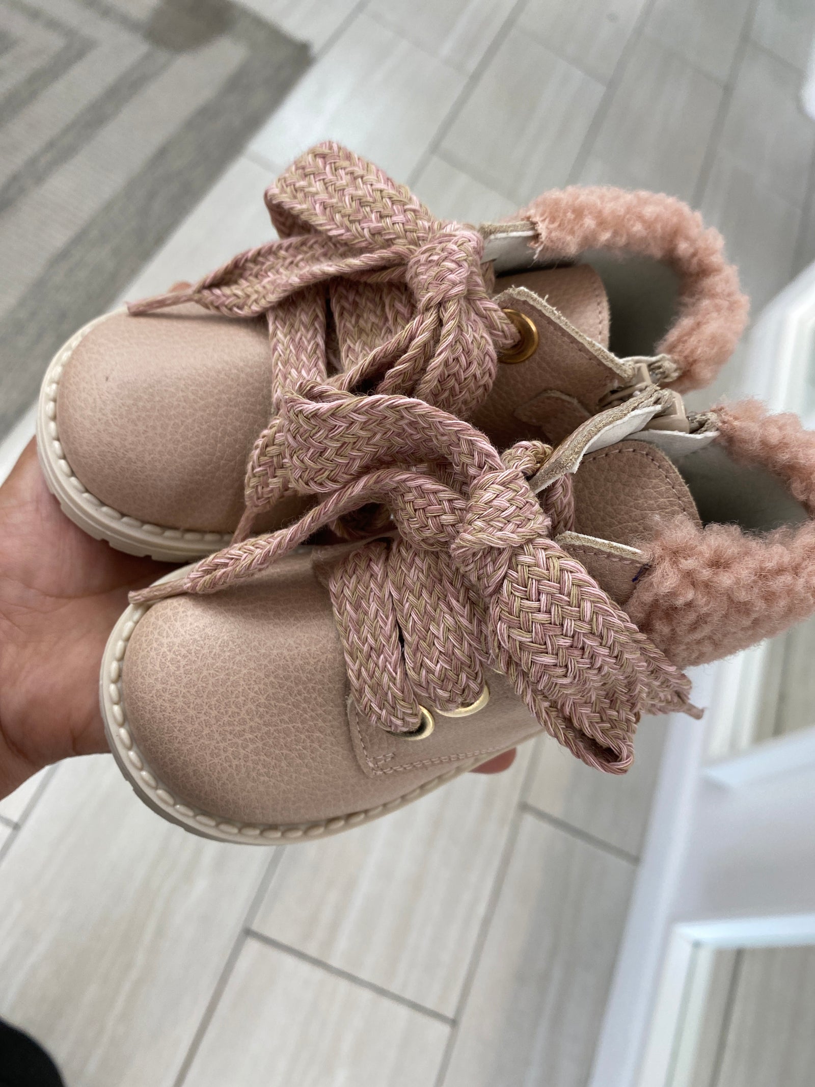 Andanines Pink Shearling Baby Boot-Tassel Children Shoes
