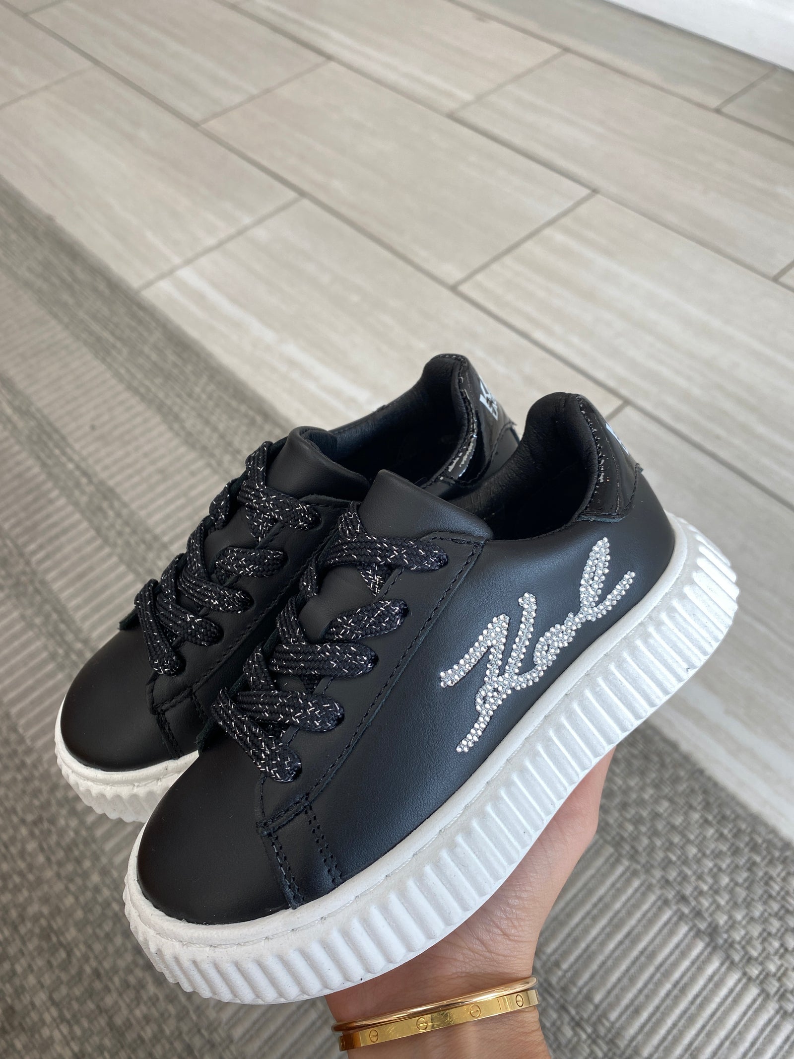 Karl Lagerfeld Black Platform Sneaker-Tassel Children Shoes