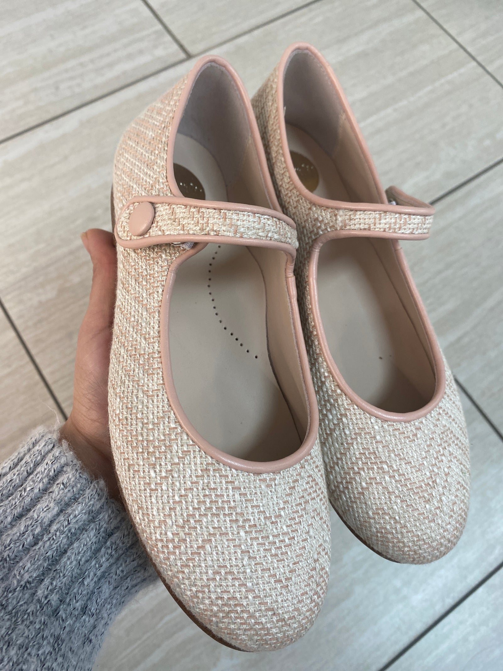 Beberlis Pink Linen Chevron Mary Jane-Tassel Children Shoes
