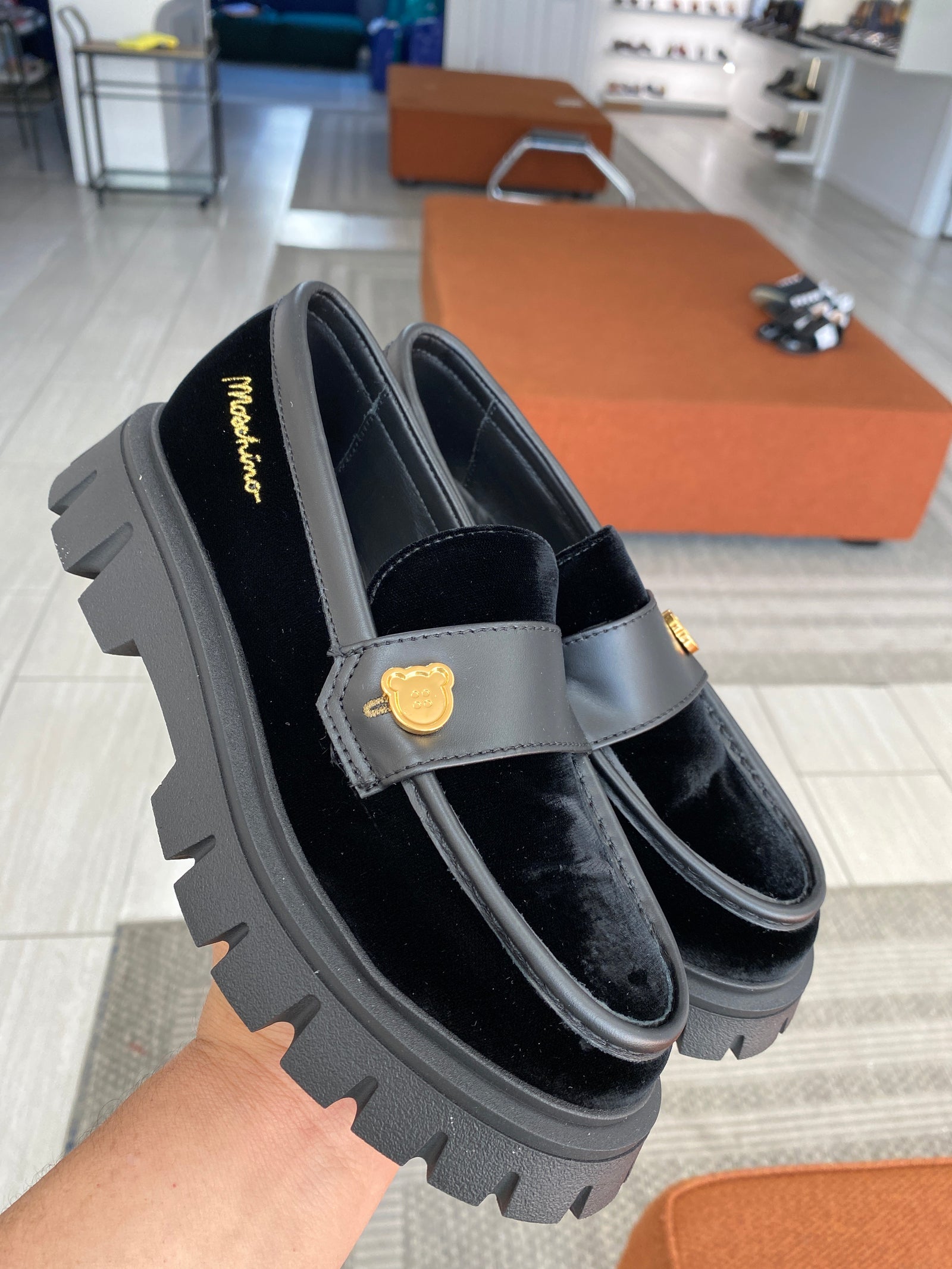 Moschino Black Velvet Chunky Penny Loafer