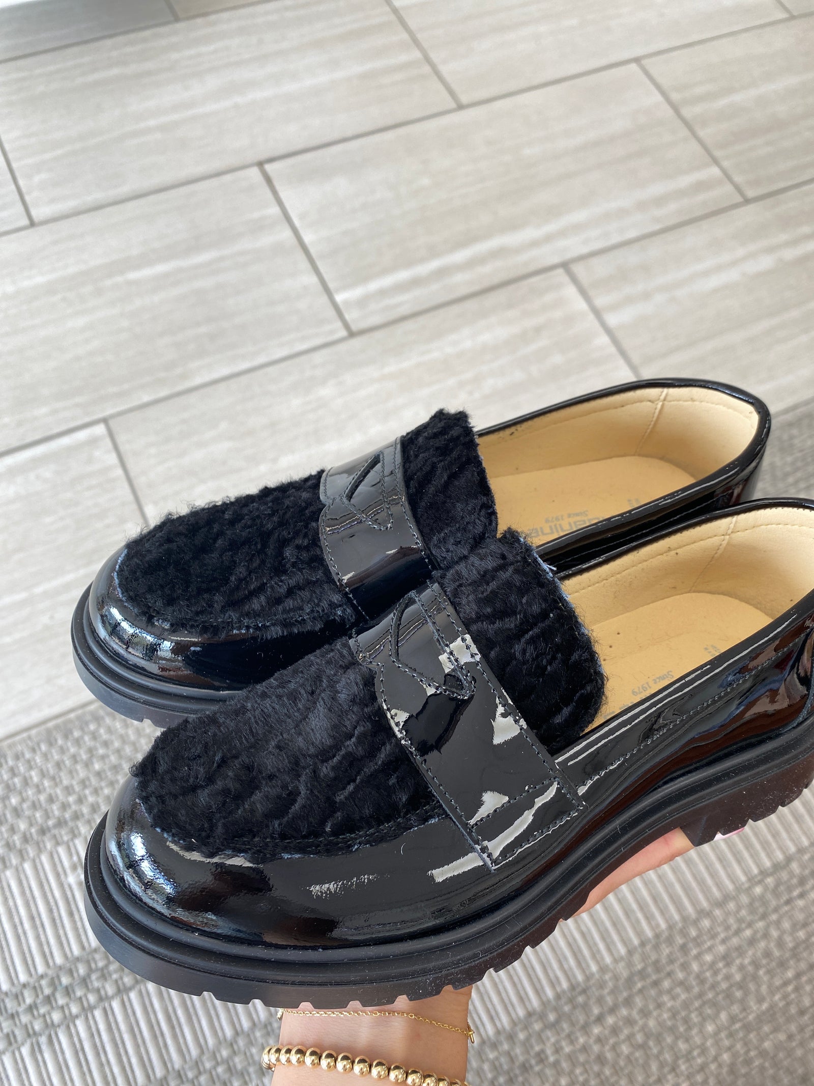 Andanines Black Patent Shearling Penny Loafer-Tassel Children Shoes