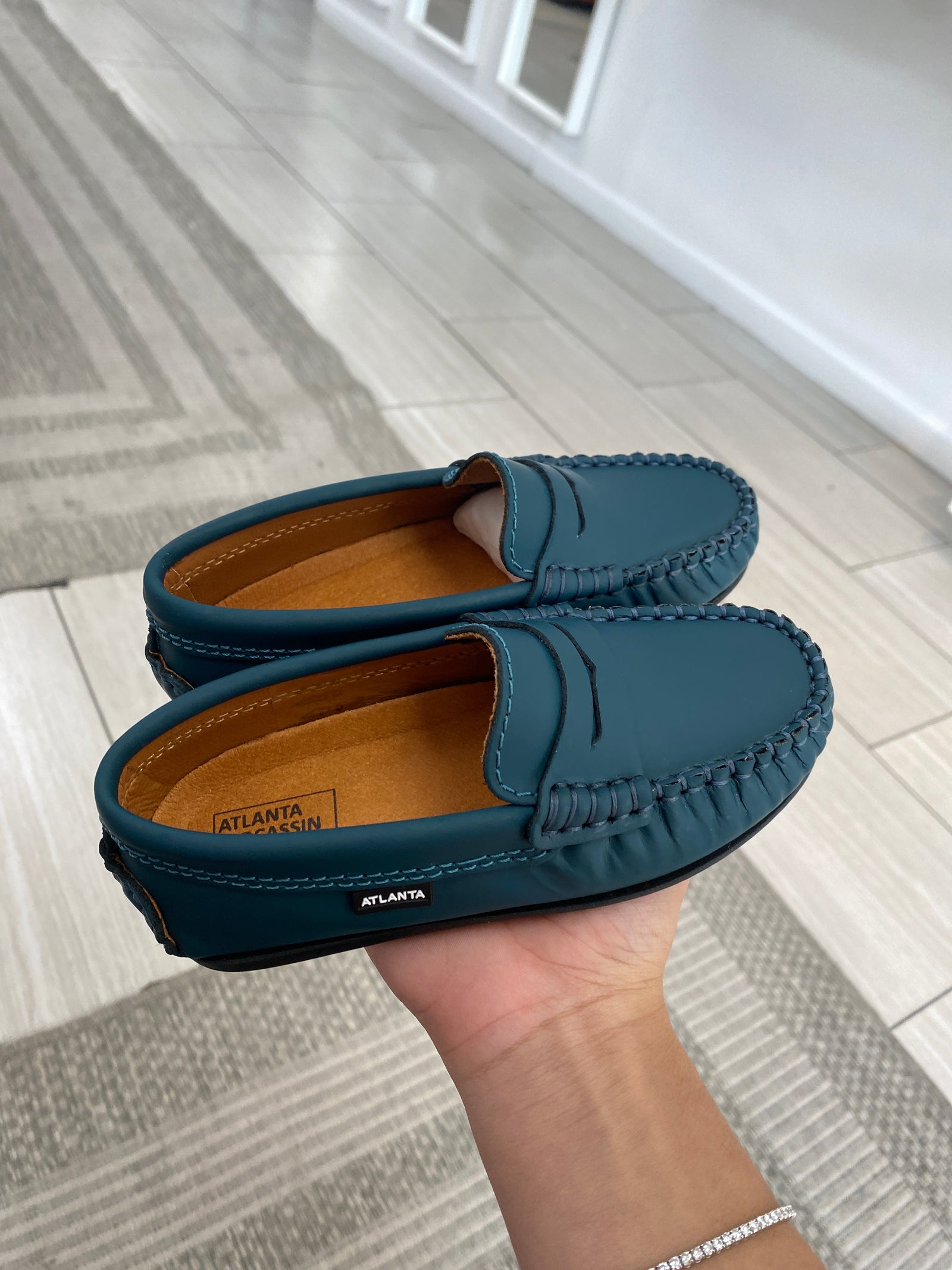Atlanta Mocassin Blue Green Rubber Penny Loafer-Tassel Children Shoes