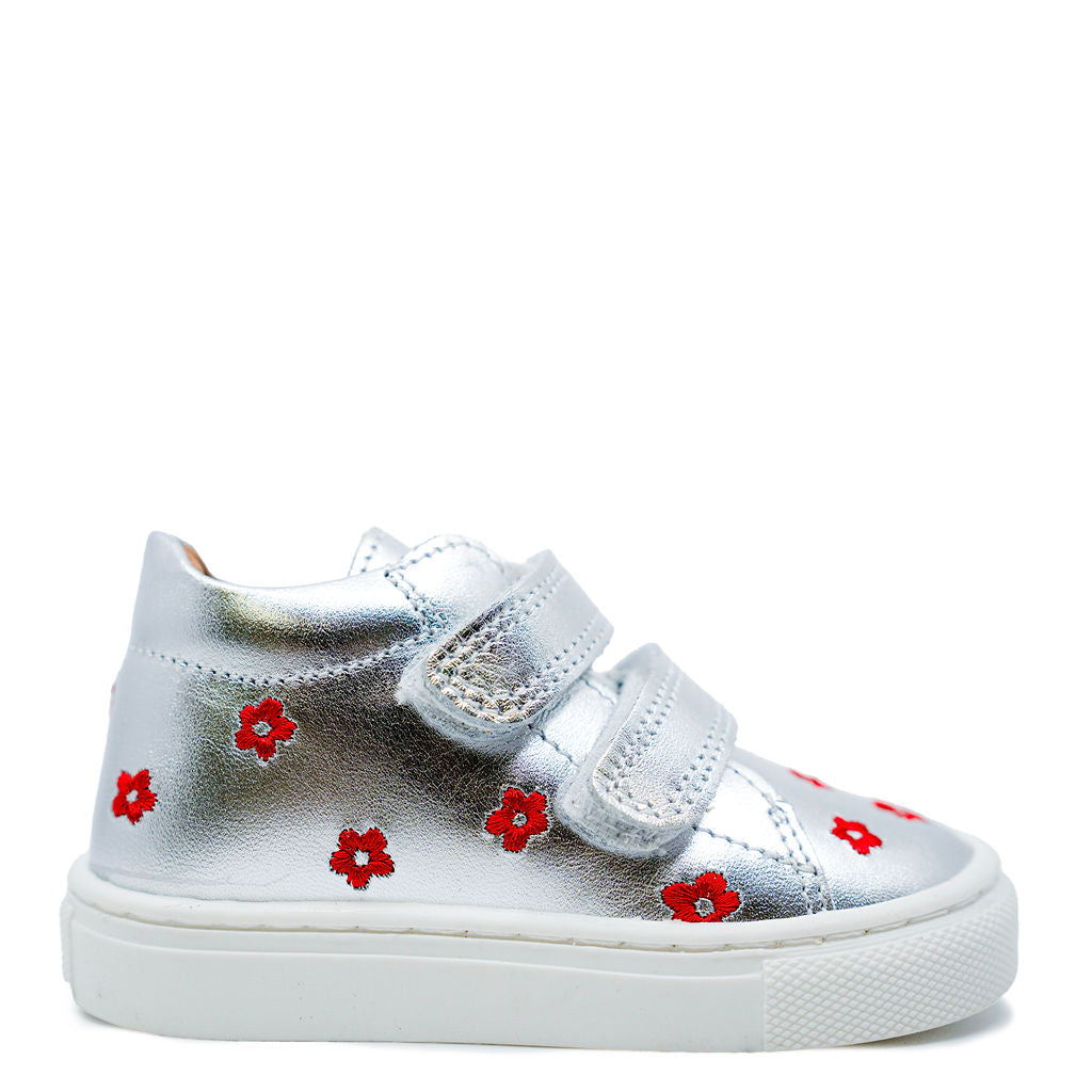 Atlanta Mocassin Silver and Red Flower Baby Sneaker-Tassel Children Shoes