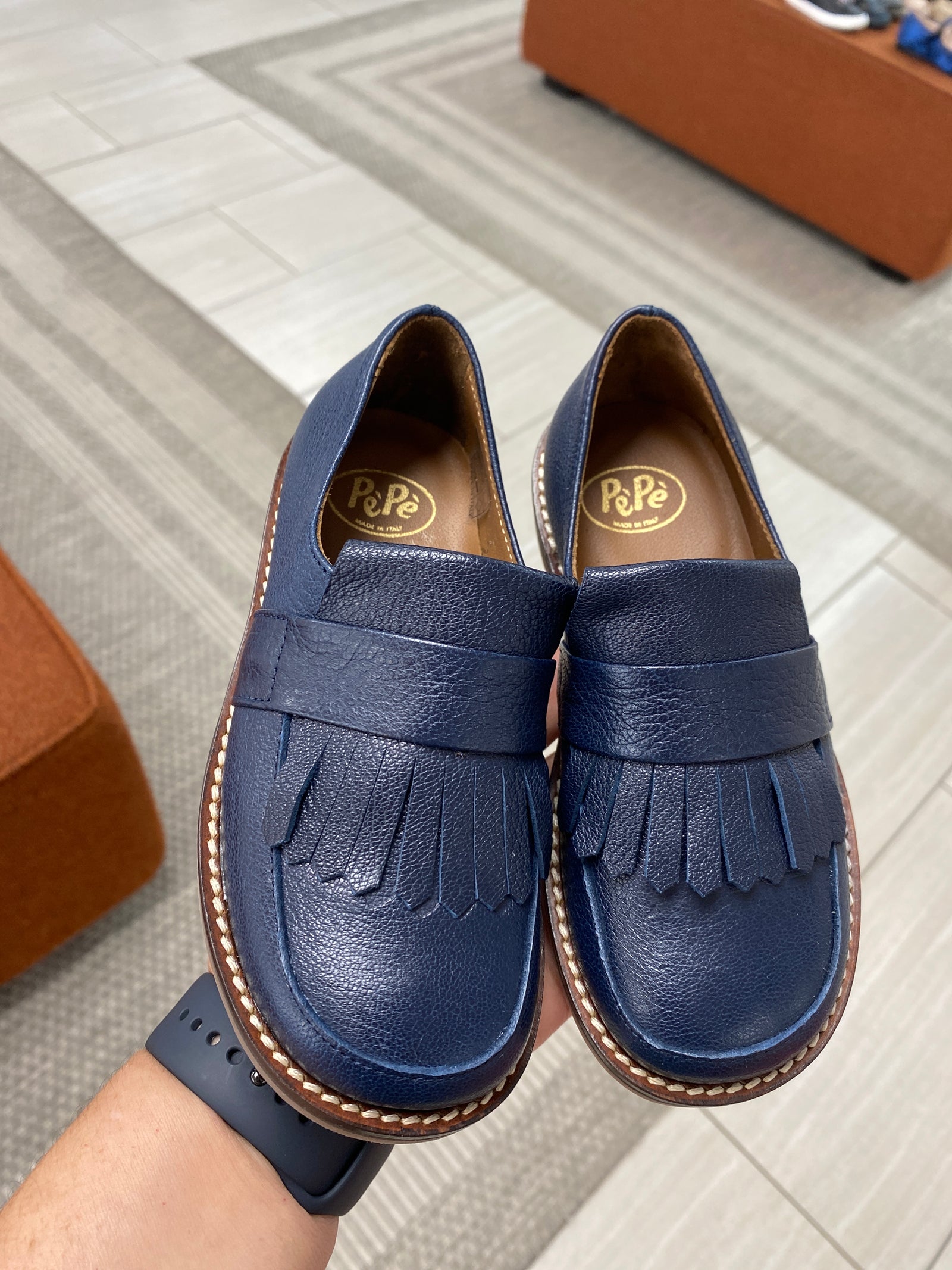 Pepe Navy Leather Fringe Loafer-Tassel Children Shoes