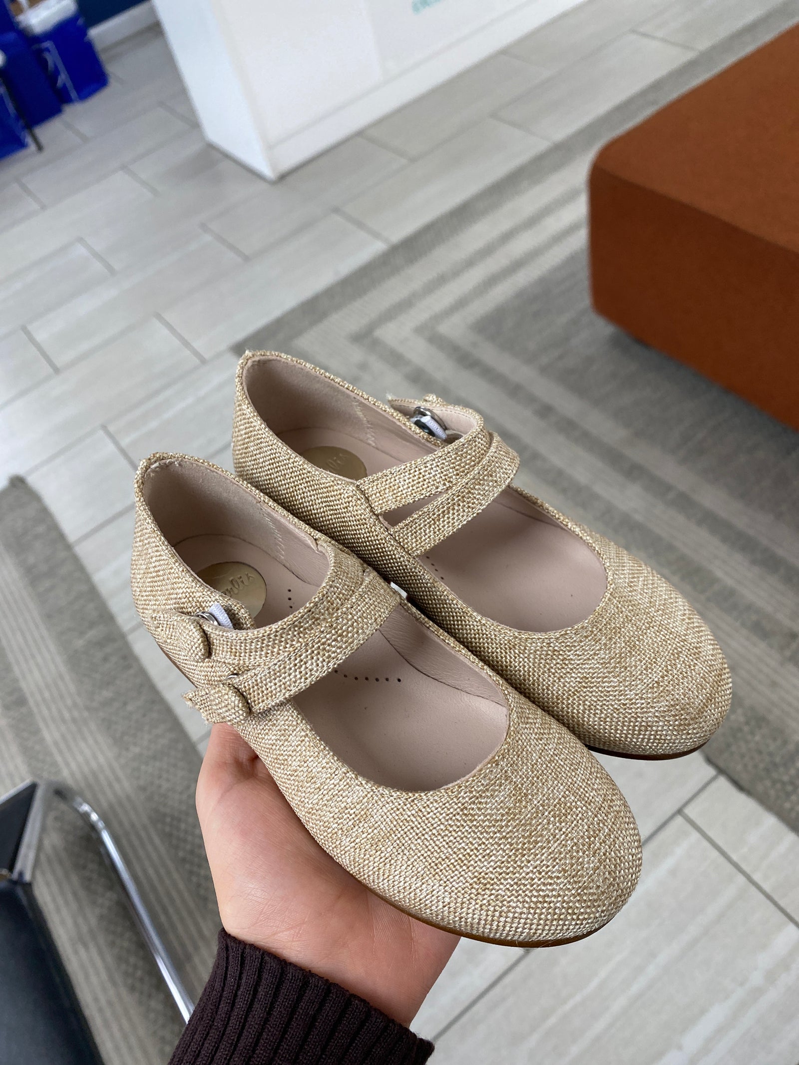 Beberlis Sand Linen Double Strap Mary Jane-Tassel Children Shoes