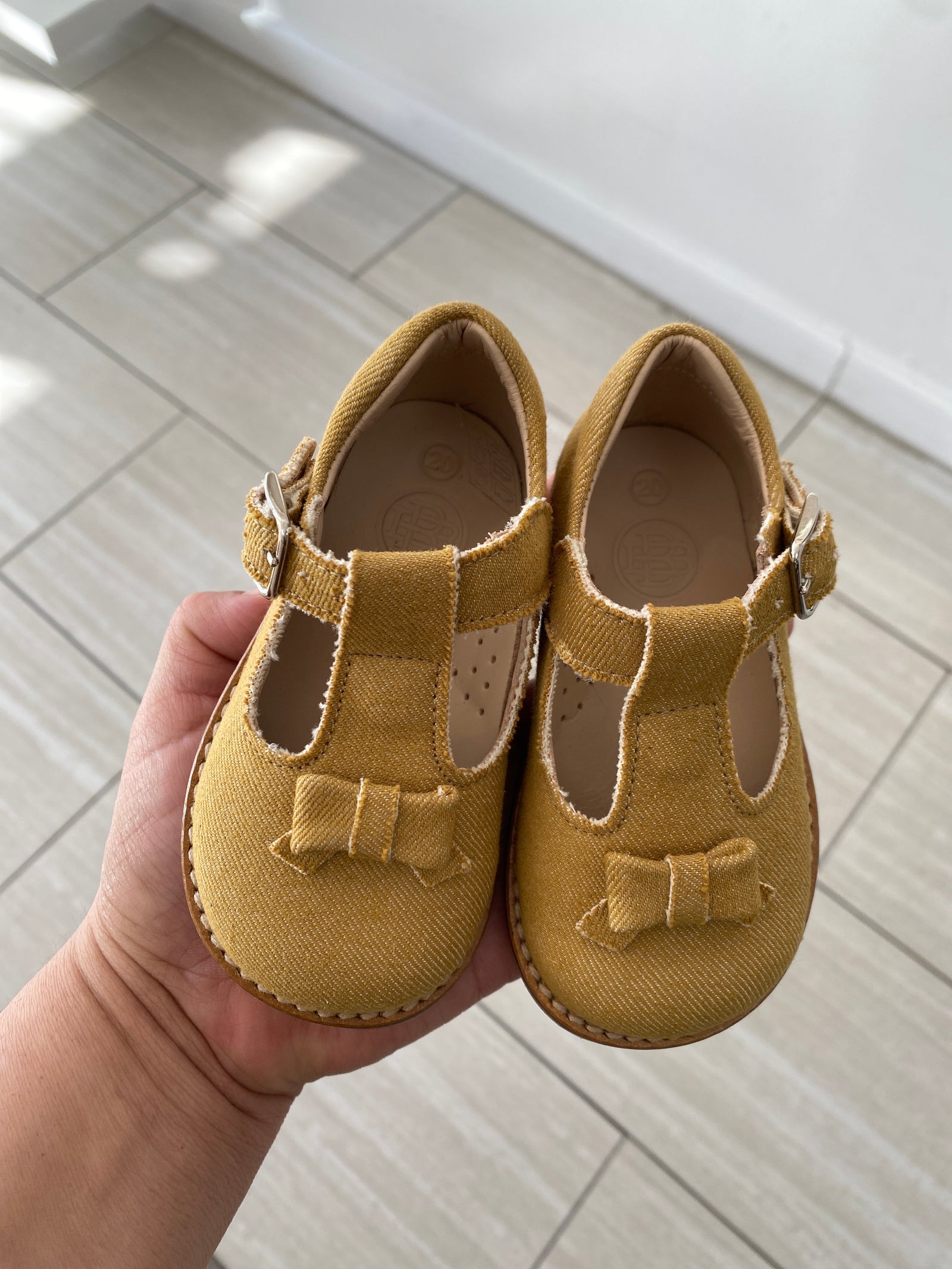 BluBlonc Denim Mustard Baby T-Strap Shoe-Tassel Children Shoes