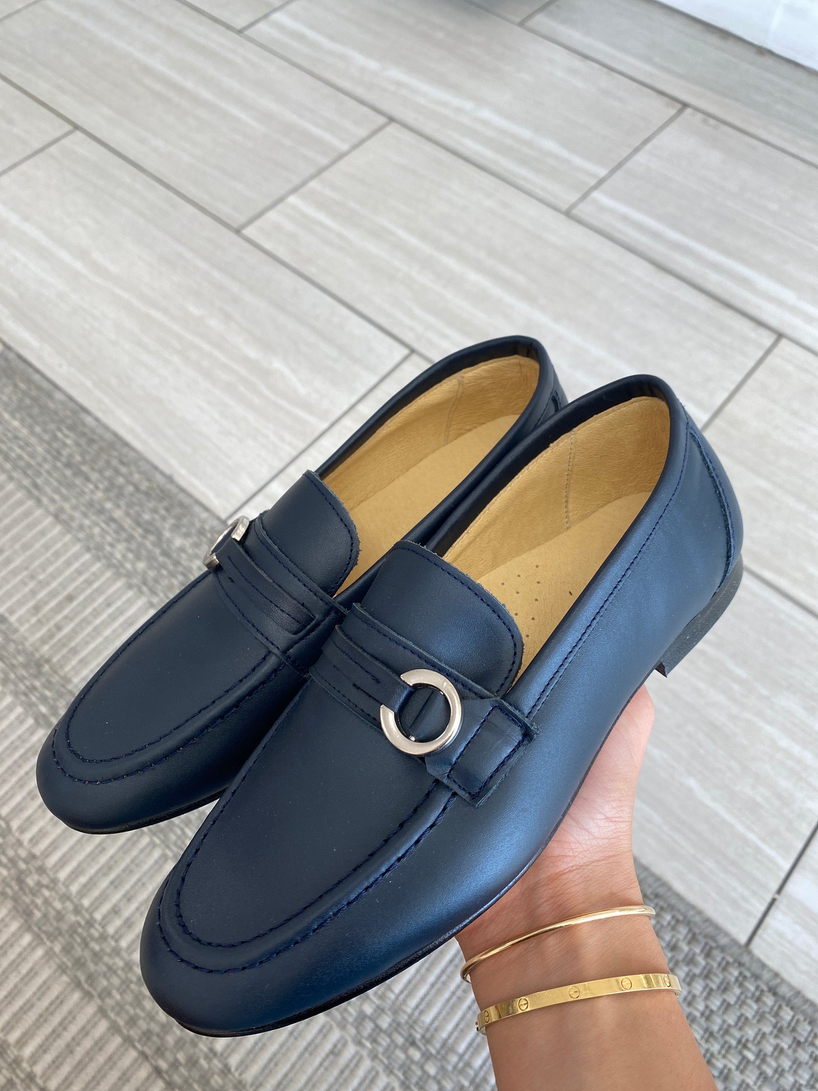 Spain+Co Navy Leather Ring Dress Shoe-Tassel Children Shoes